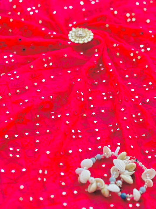 Hot Pink Mirror Embroidered Fabric Cut - Passion for Fashion by Shivani