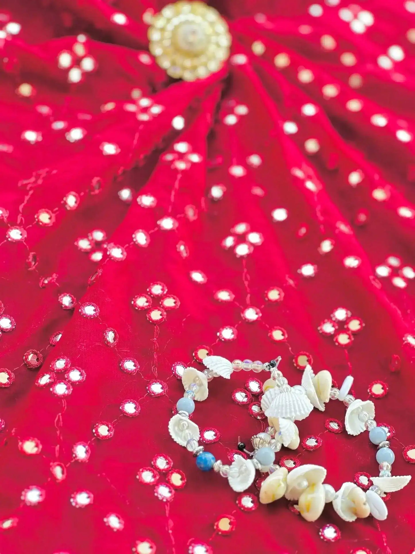 Scarlet Maroon Mirror Embroidered Fabric Cut - Passion for Fashion by Shivani