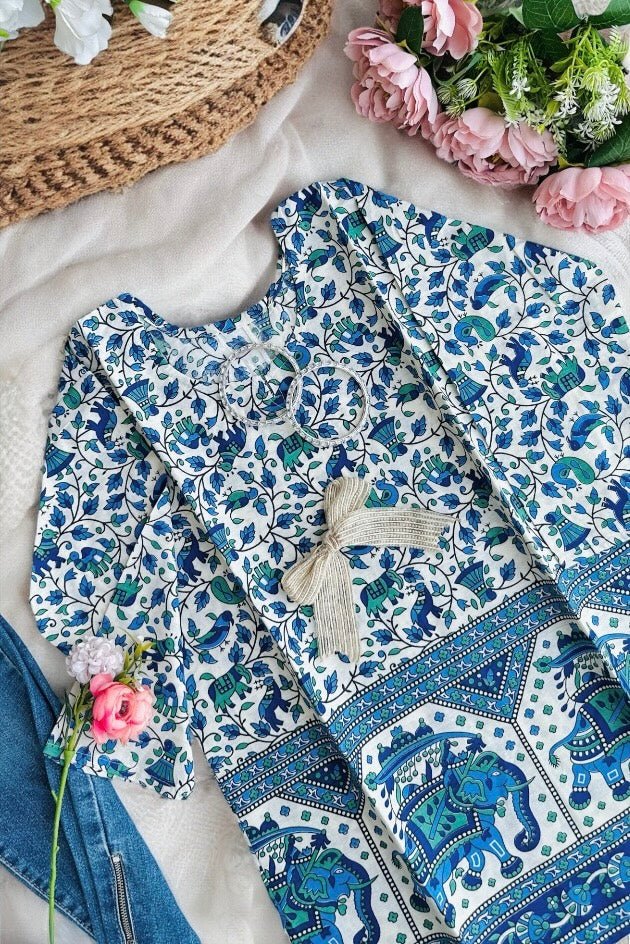 Blue Sanganeri Short Kurta - Passion for Fashion by Shivani