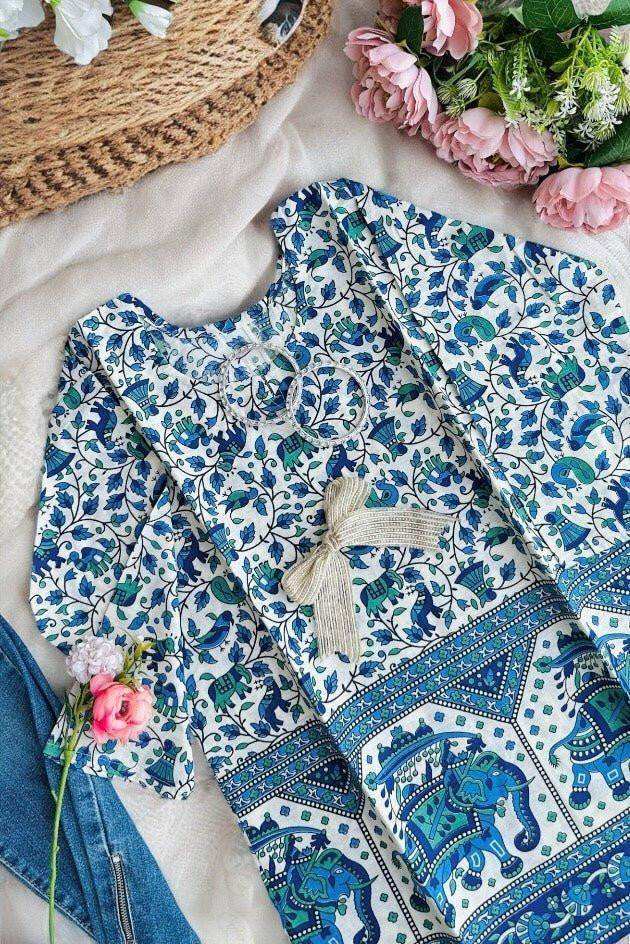 Blue Sanganeri Short Kurta - Passion for Fashion by Shivani
