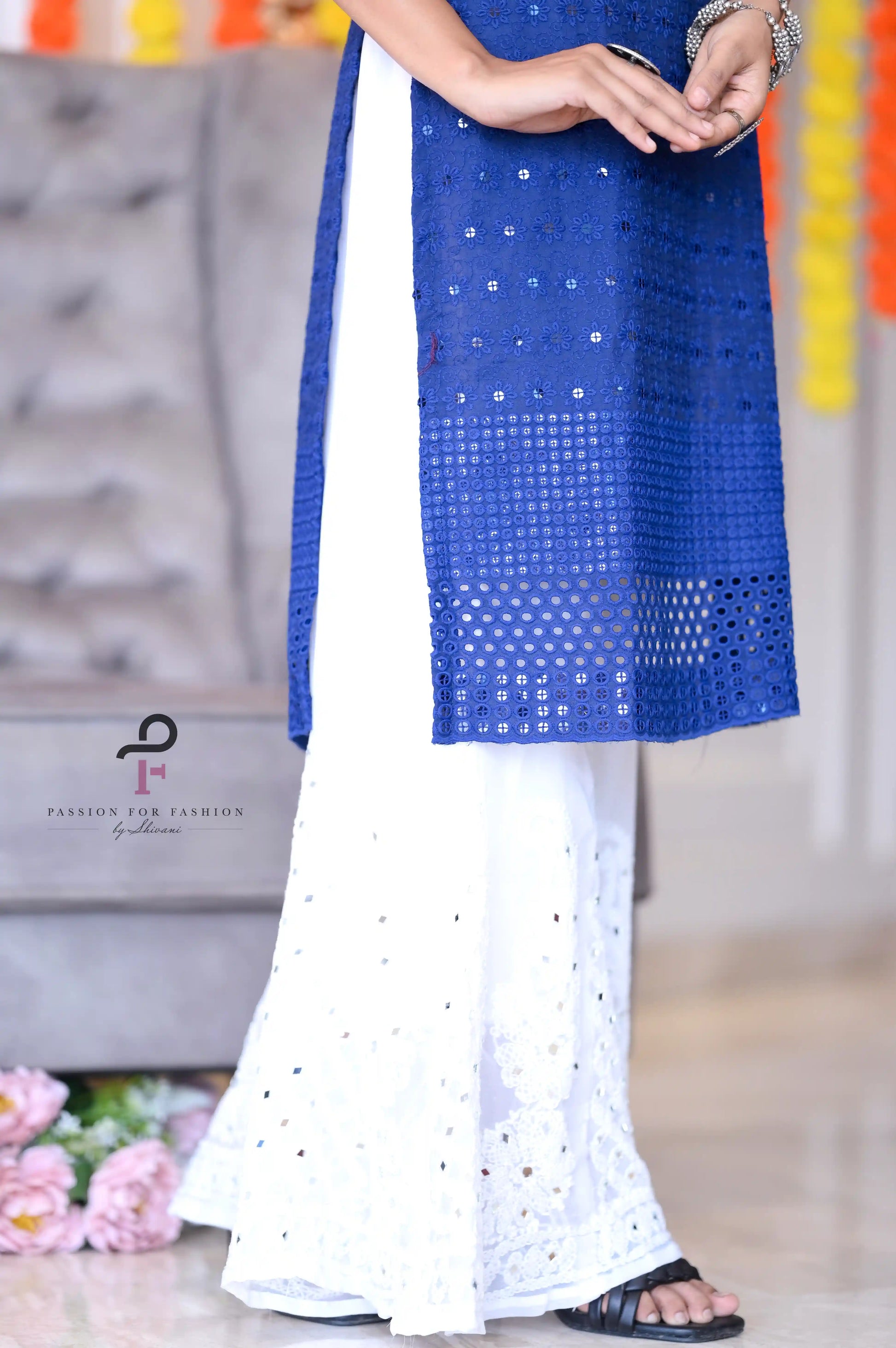 Rosy Blue Gulnaz Embroidered Kurta - Passion for Fashion by Shivani