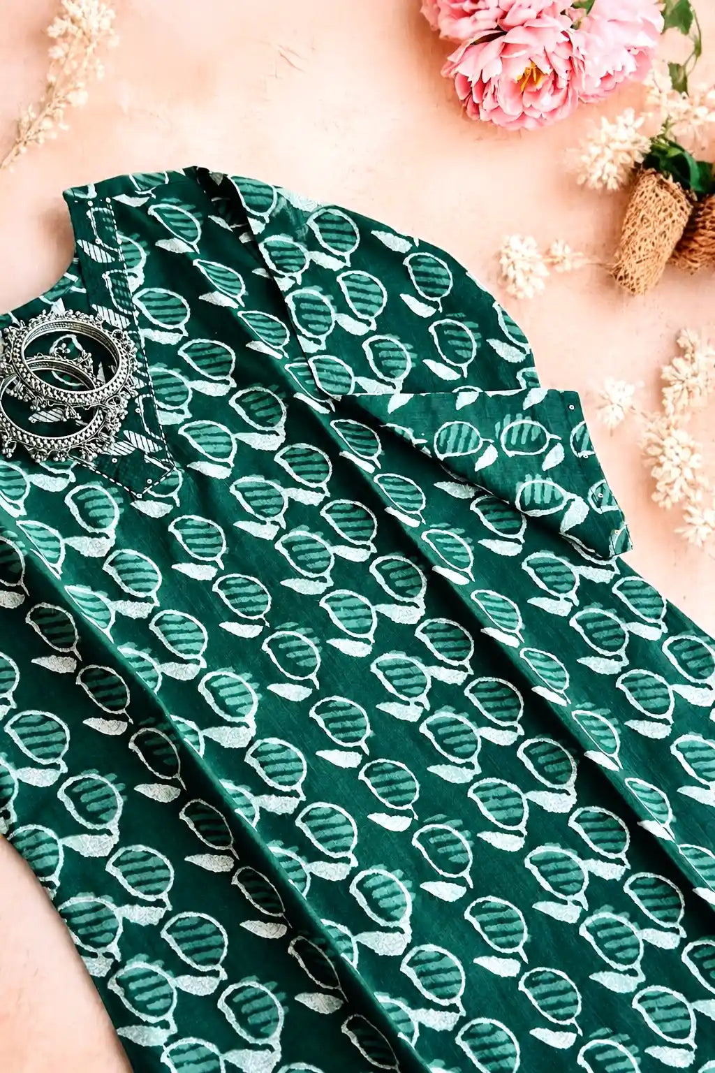Batique Green Mul Budget Kurta