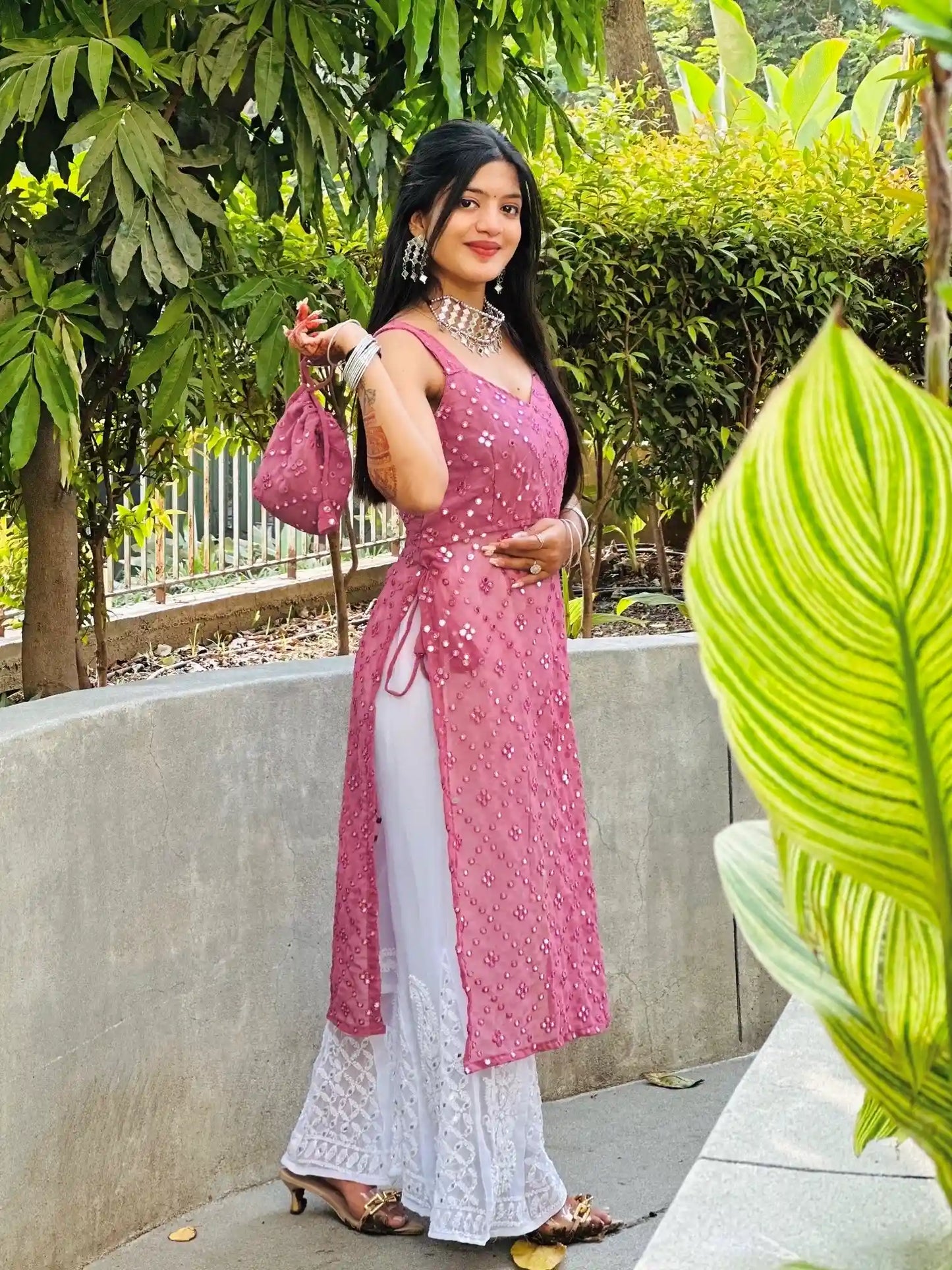 Twilight Peach Mirror Gulnaz Kurta