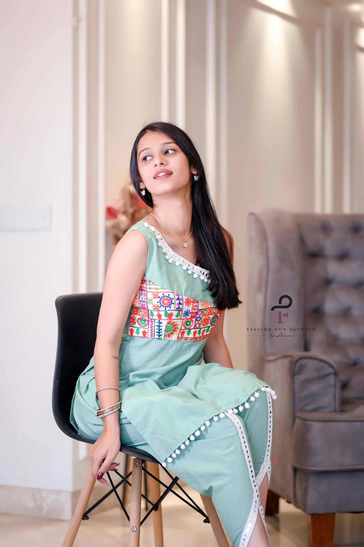 Blush Green Gamti Mulmul Cord Set