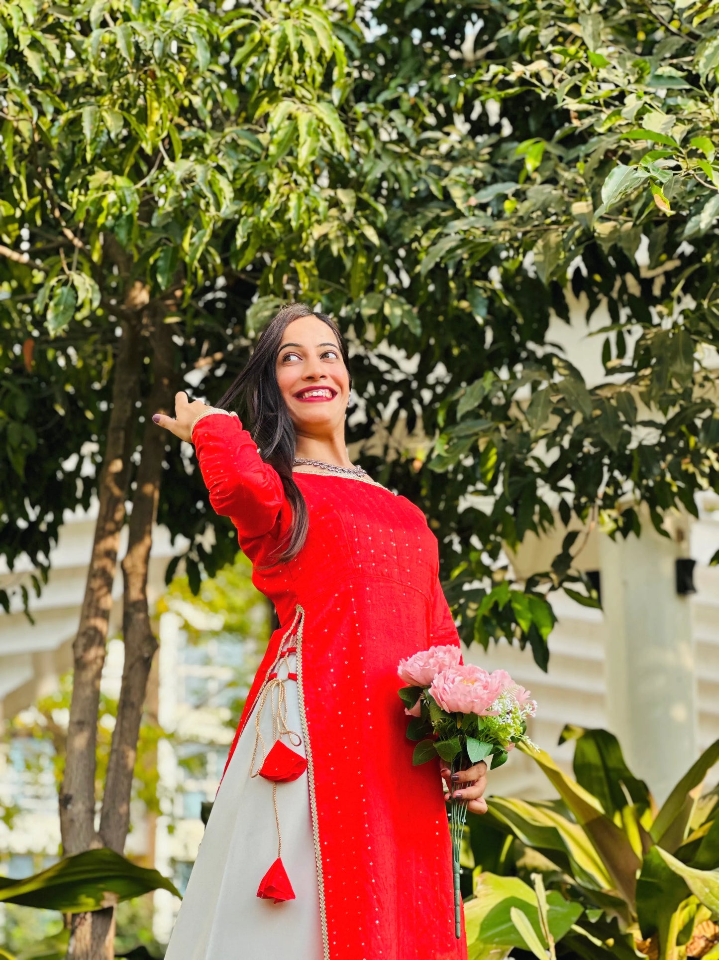 Hot Red Sequence Embroidered Gulnaz Kurta