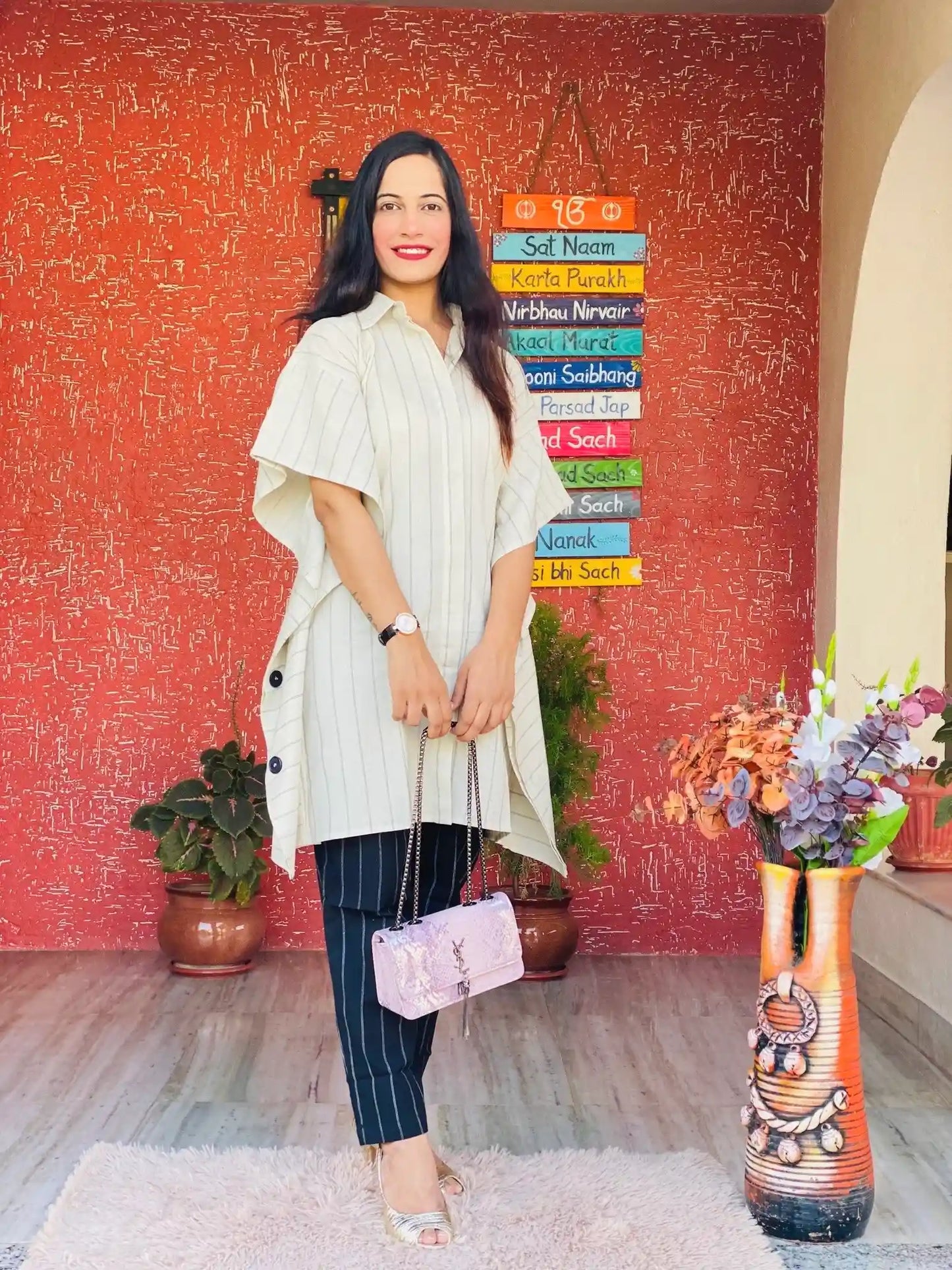 Stripe Collar Cotton Kaftan - Passion for Fashion by Shivani
