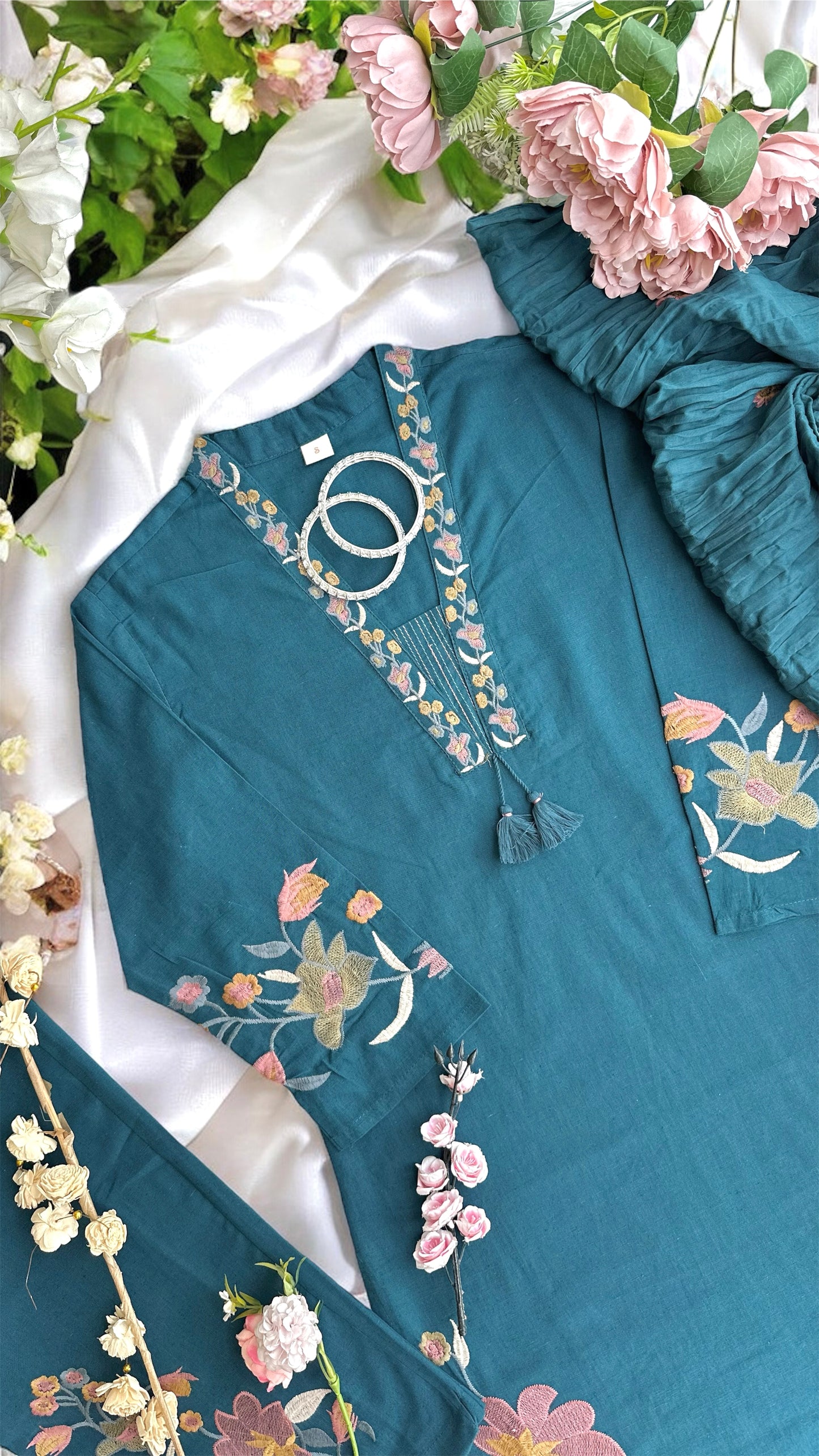 Meher Teal Bloom Embroidered Suit