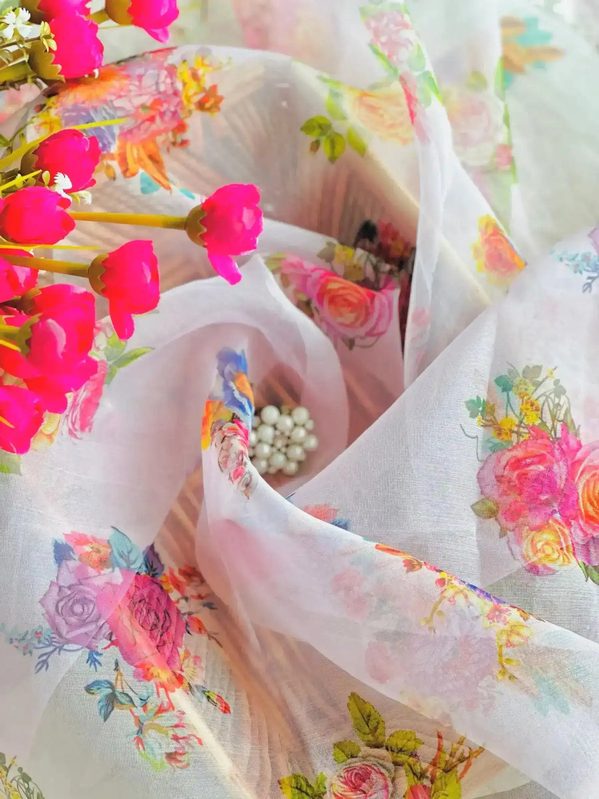 Blush Floral Organza Fabric Cut - Passion for Fashion by Shivani