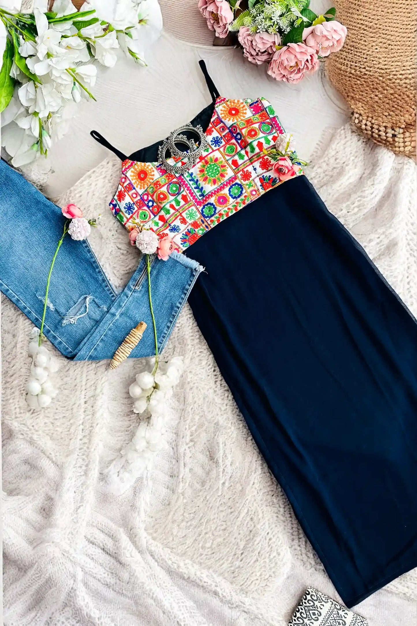 Monochrome Blue Gamti Embroidered Gulnaz Kurta
