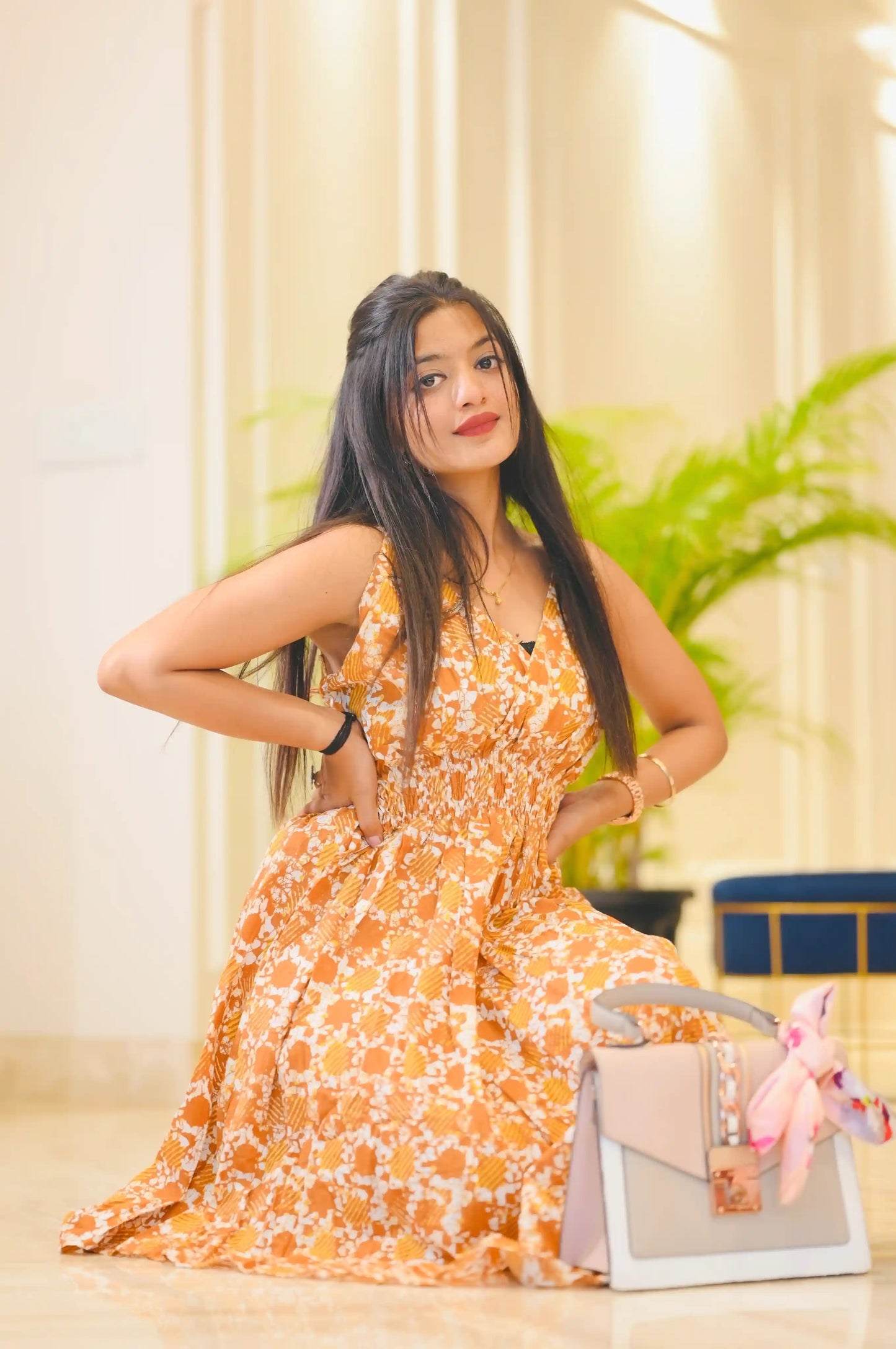 Batique Mustard Smoky Twirl Dress