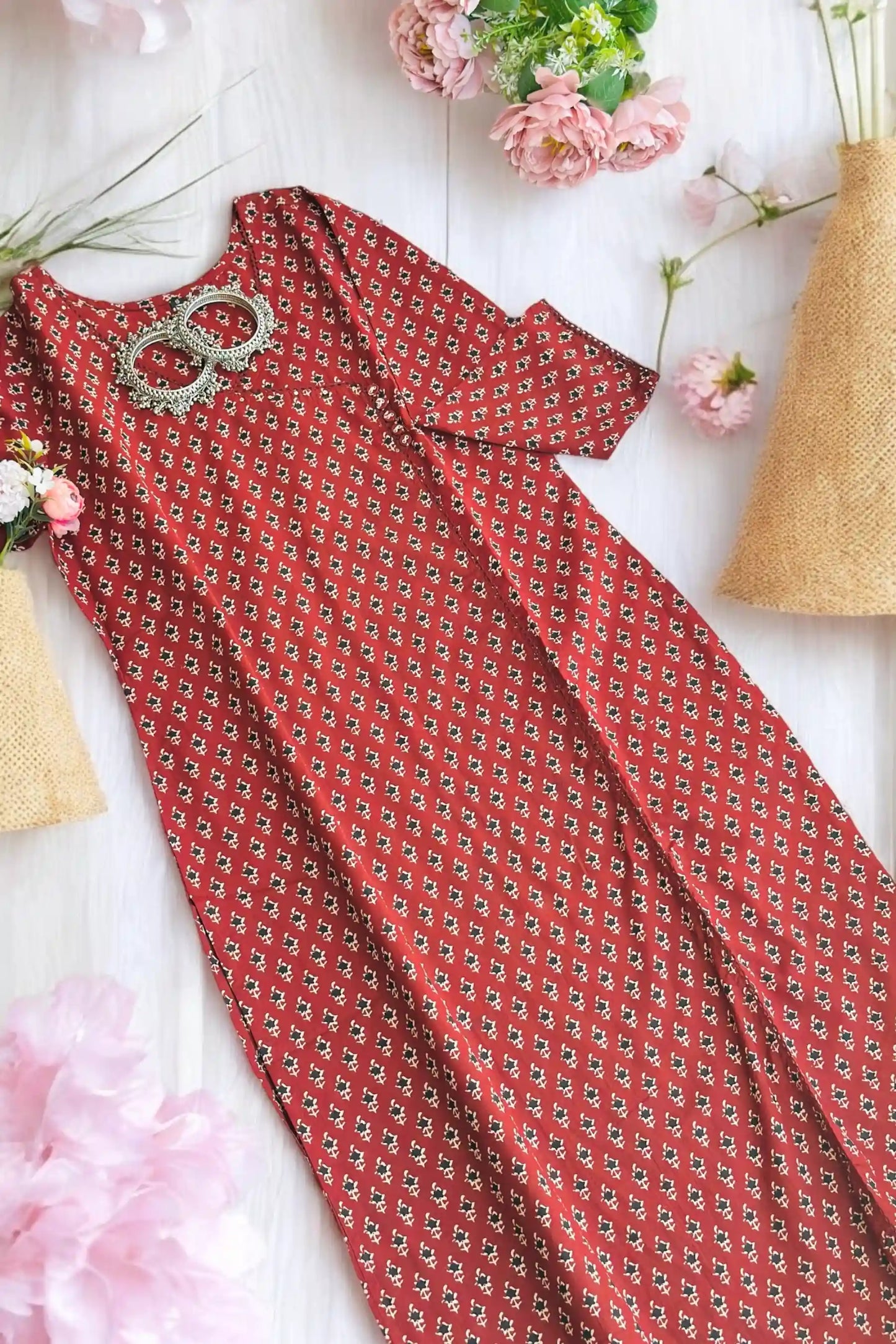 Maroon Block Mul Budget Kurta