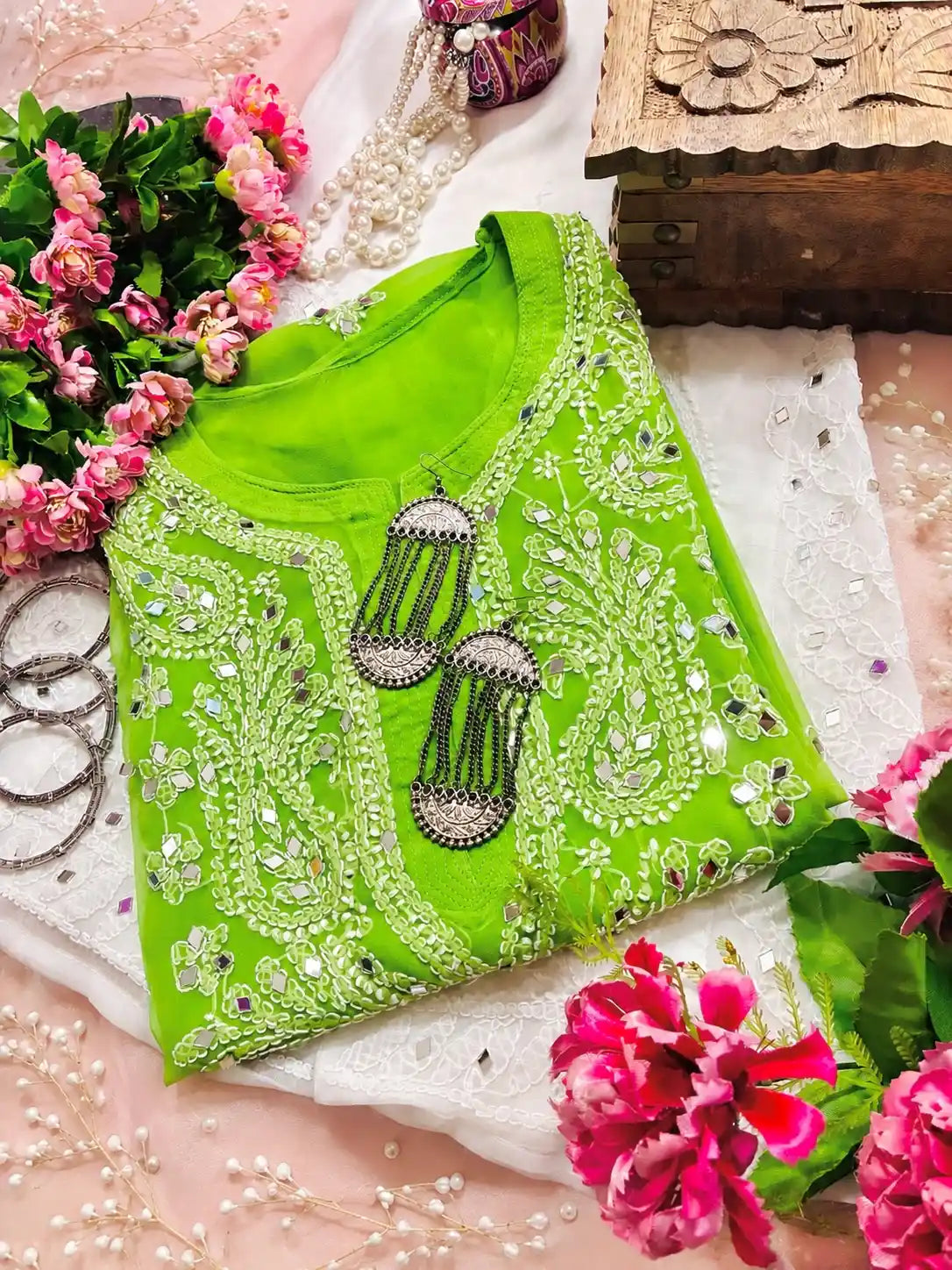 Blush Green Rooh Chikan Kurta