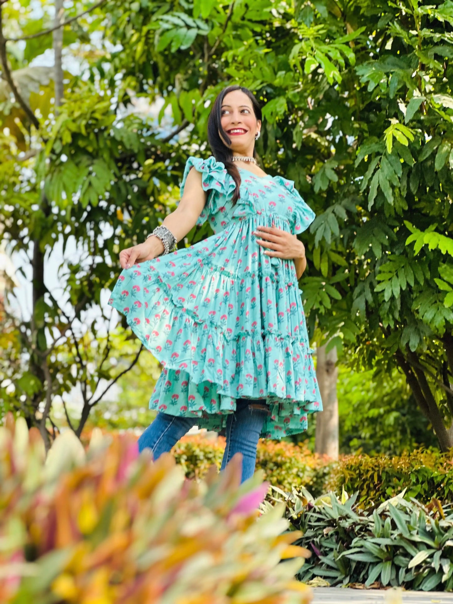 Classic Hand Print Gulnaz Frill Kurta