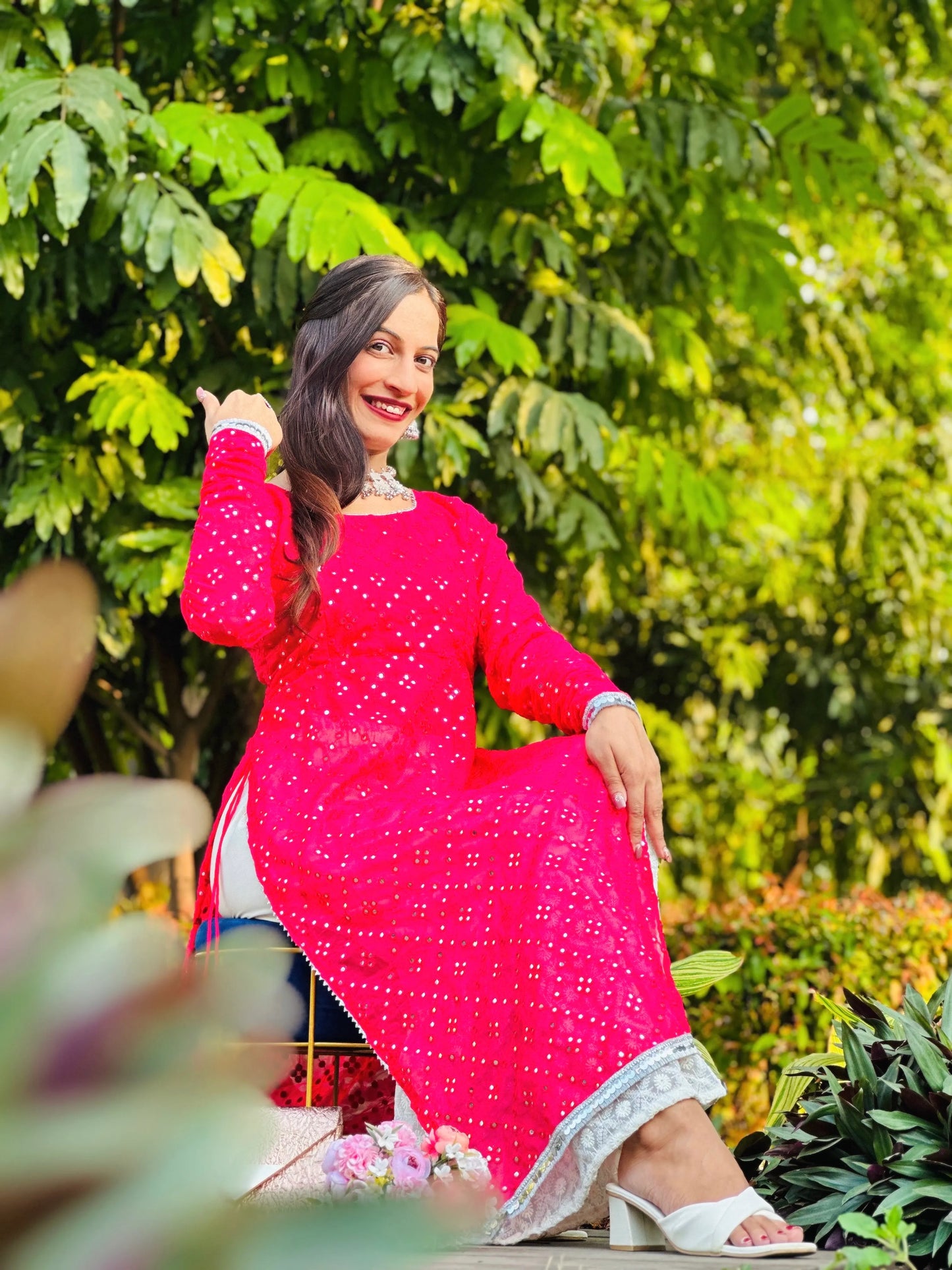 Fuchsia Pink Mirror Gulnaz Kurta