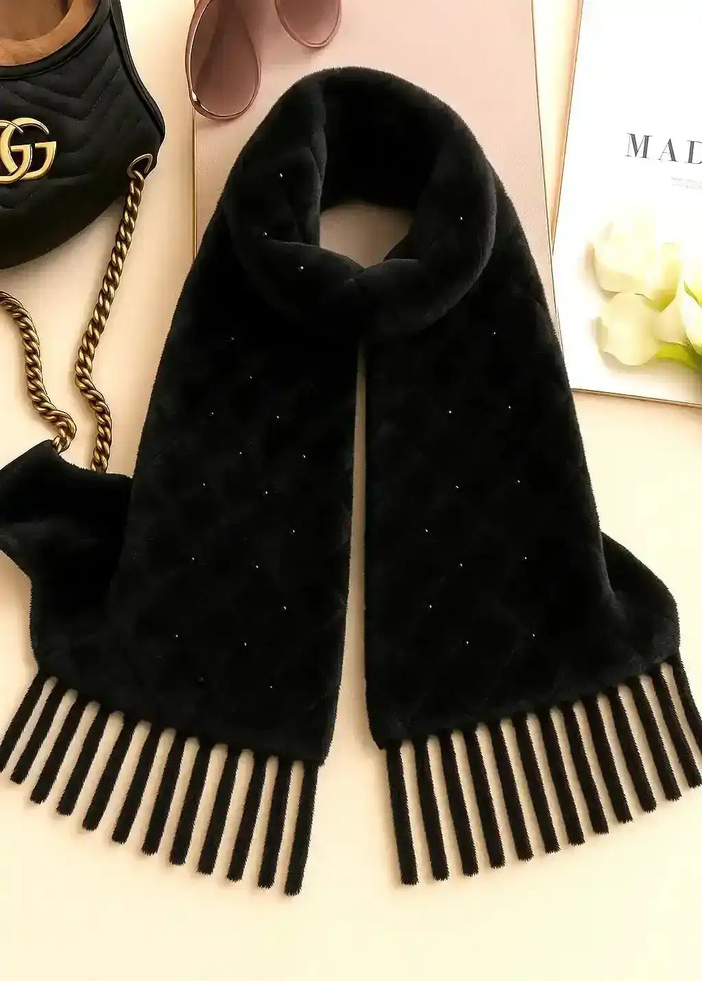 Pearl Black Wool Winter Stole