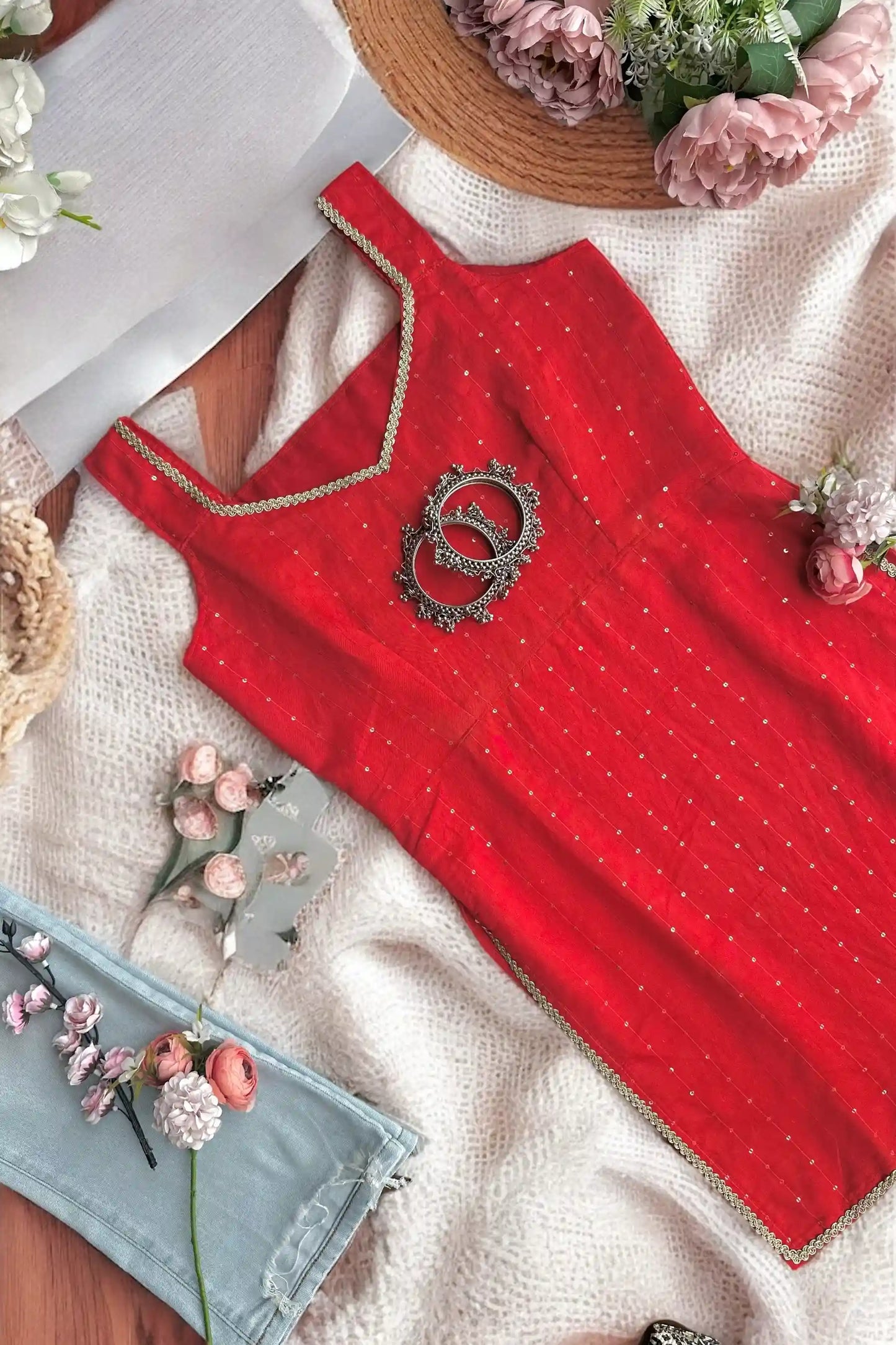 Scarlet Red Shine Kurti