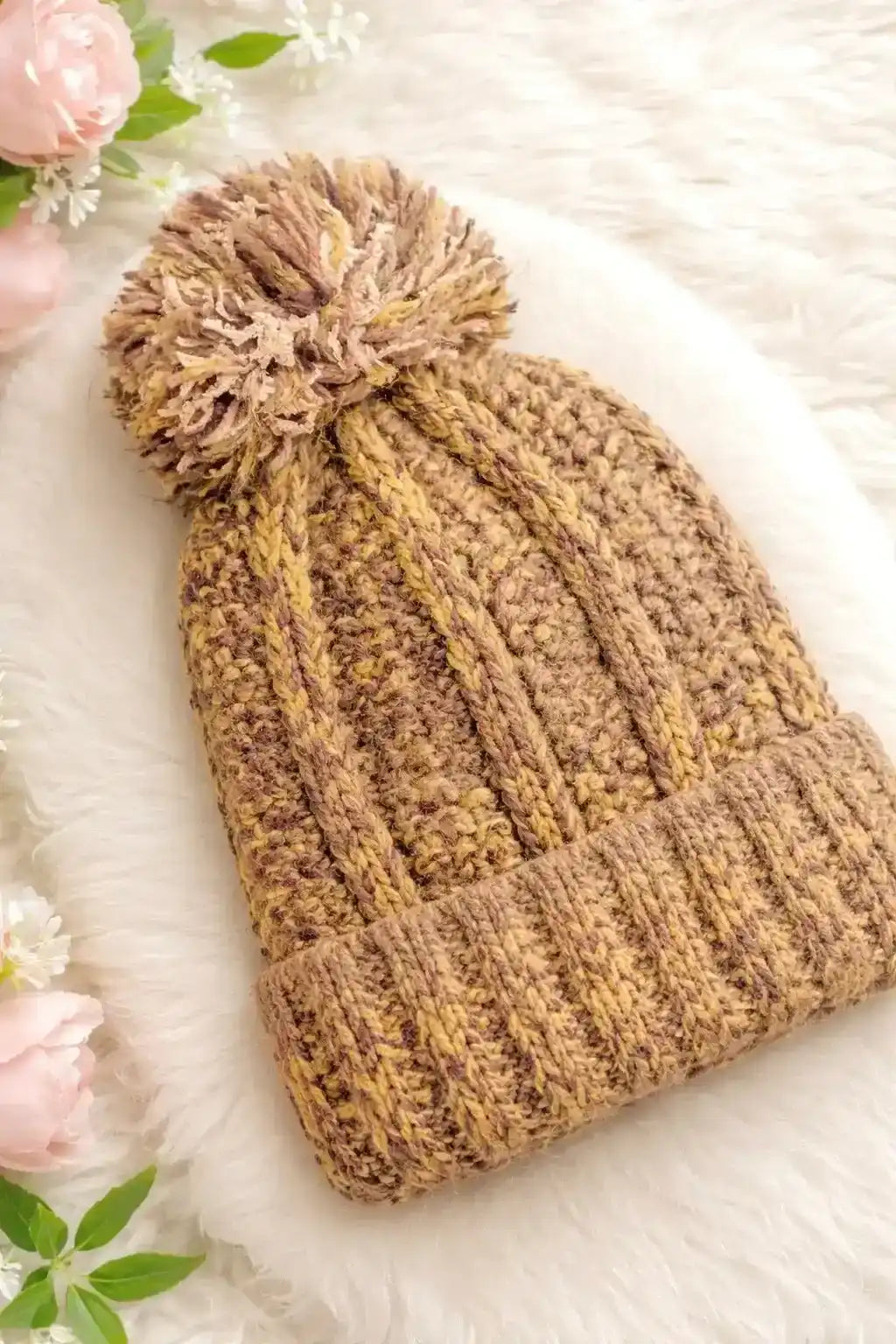 Handcrafted Brown Knitted Wool Cap