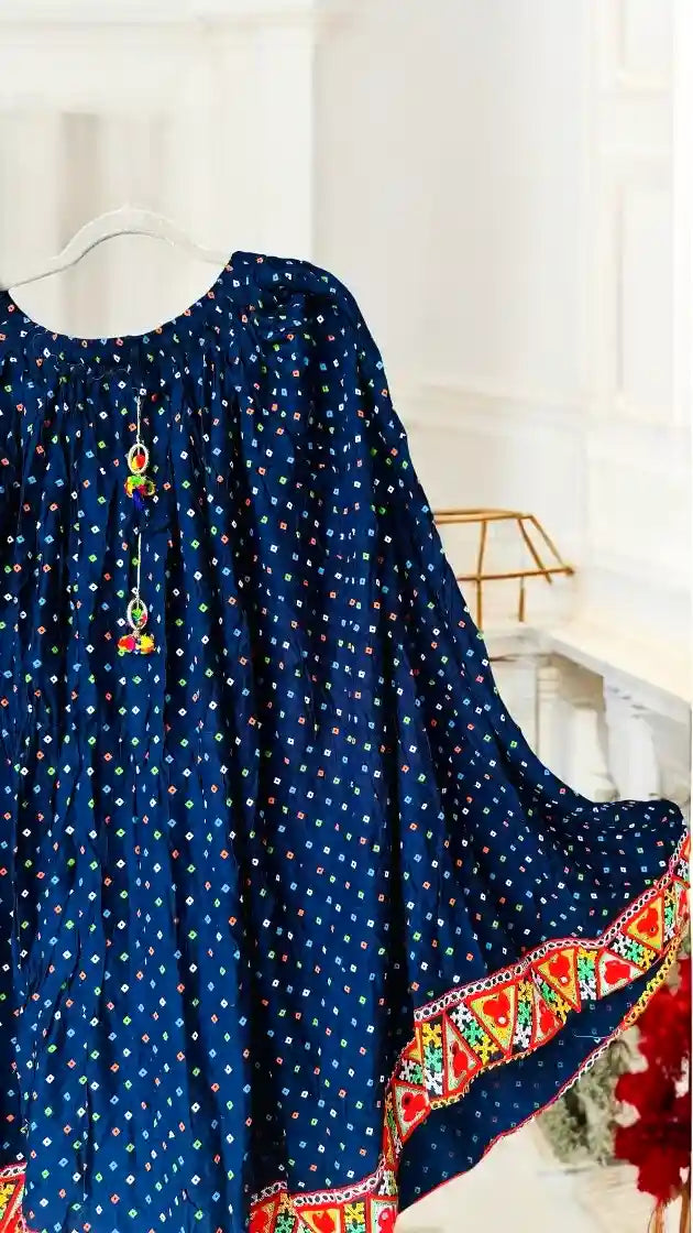 Blue Bandhej Jaipuri Skirt