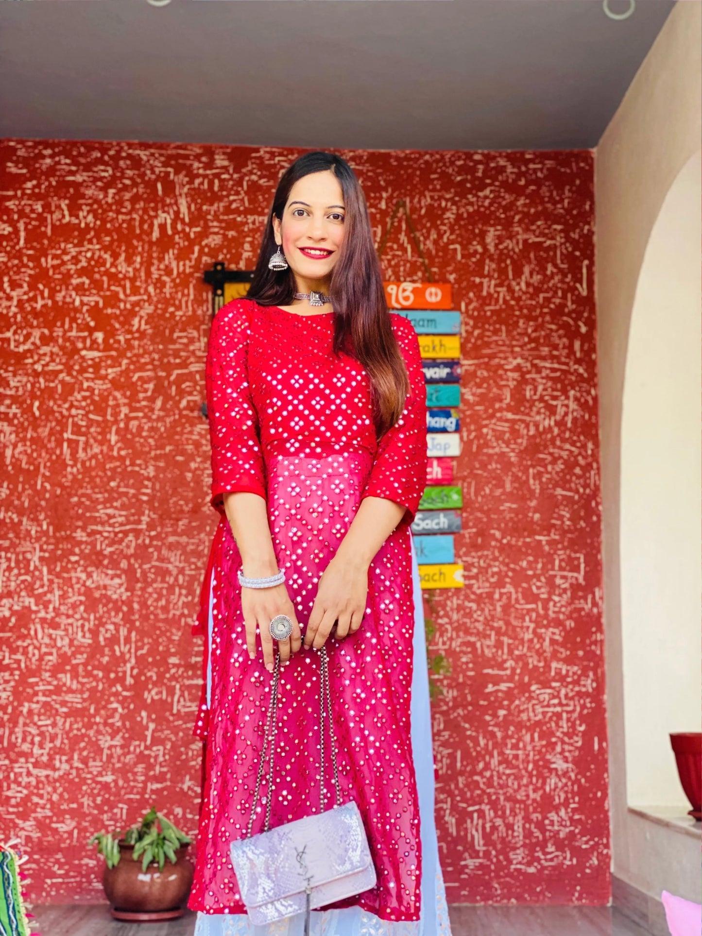 Rose Maroon Embroidered Gulnaz Kurta