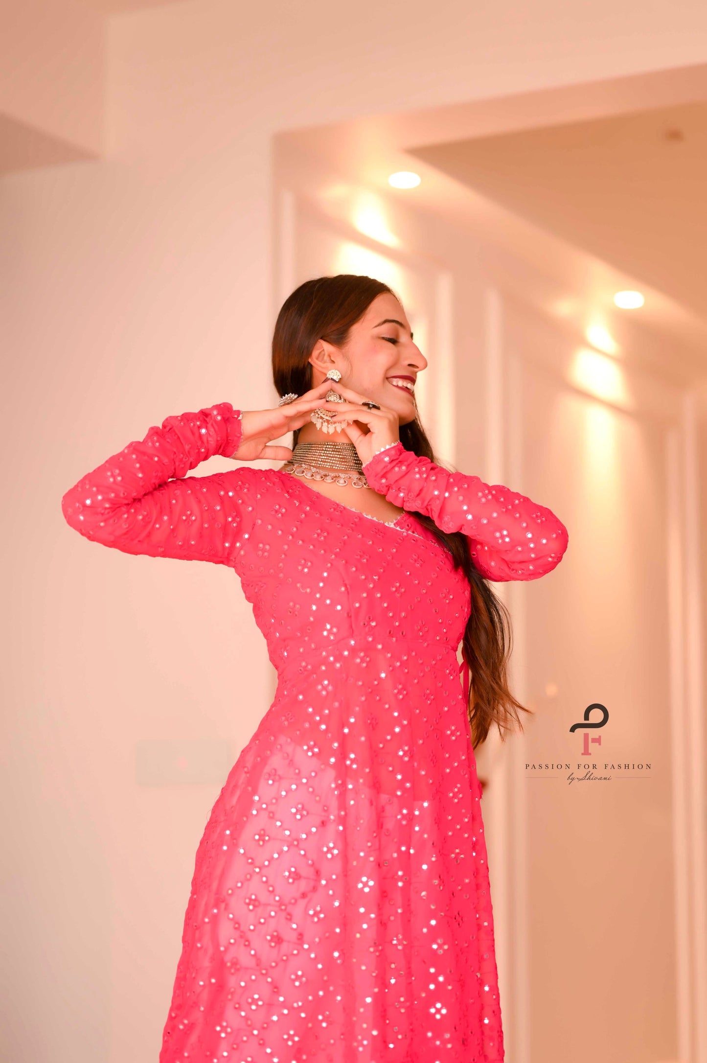 Hot Pink Gulnaz Embroidered Anarkali