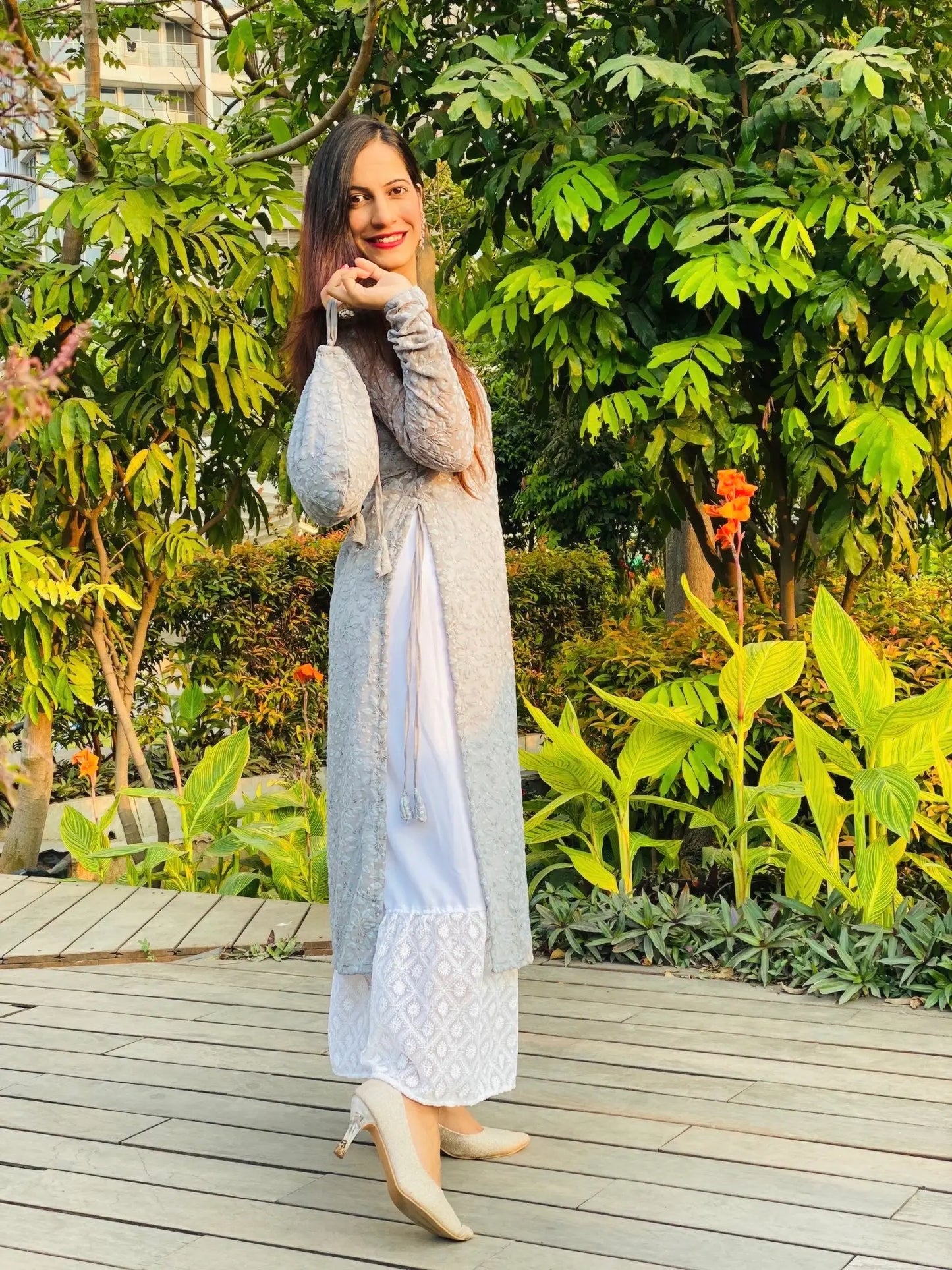 Whimsical Grey Embroidered Gulnaz Kurta