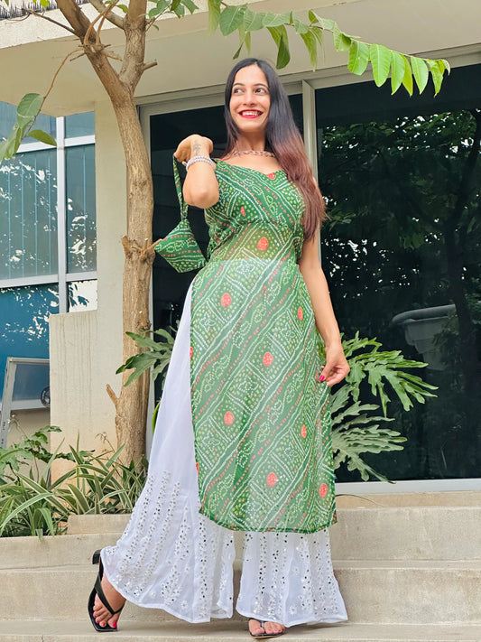 Lush Green Bandhej Gulnaz Kurta - Passion for Fashion by Shivani