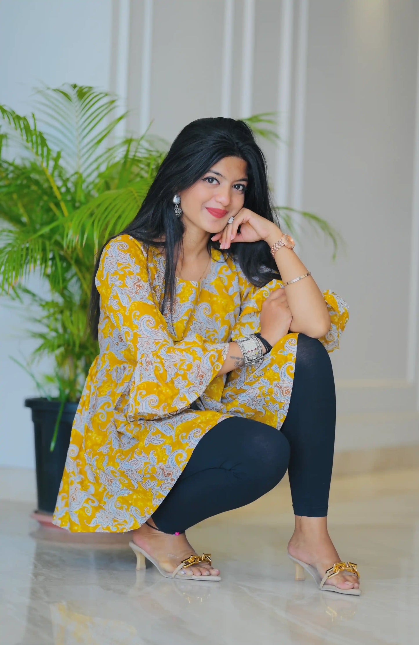 Mustard Kalamkari Jaipuri Short Top