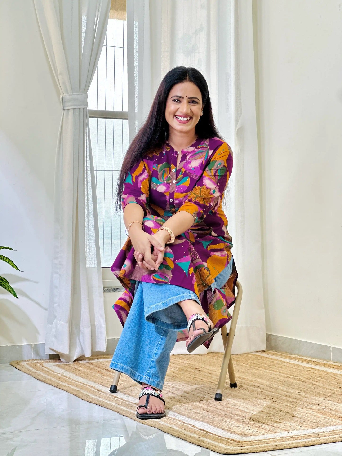 Floral Purple Mul Budget Kurta