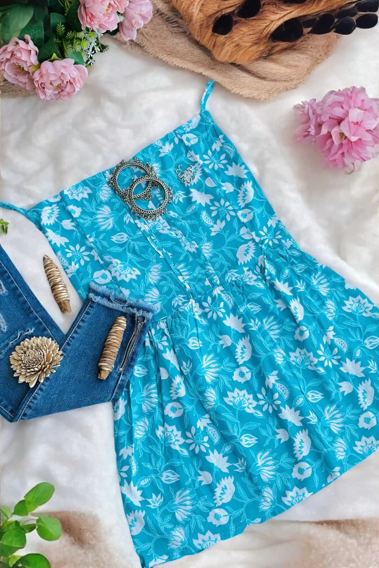 Soft Cotton Blue Peplum Top