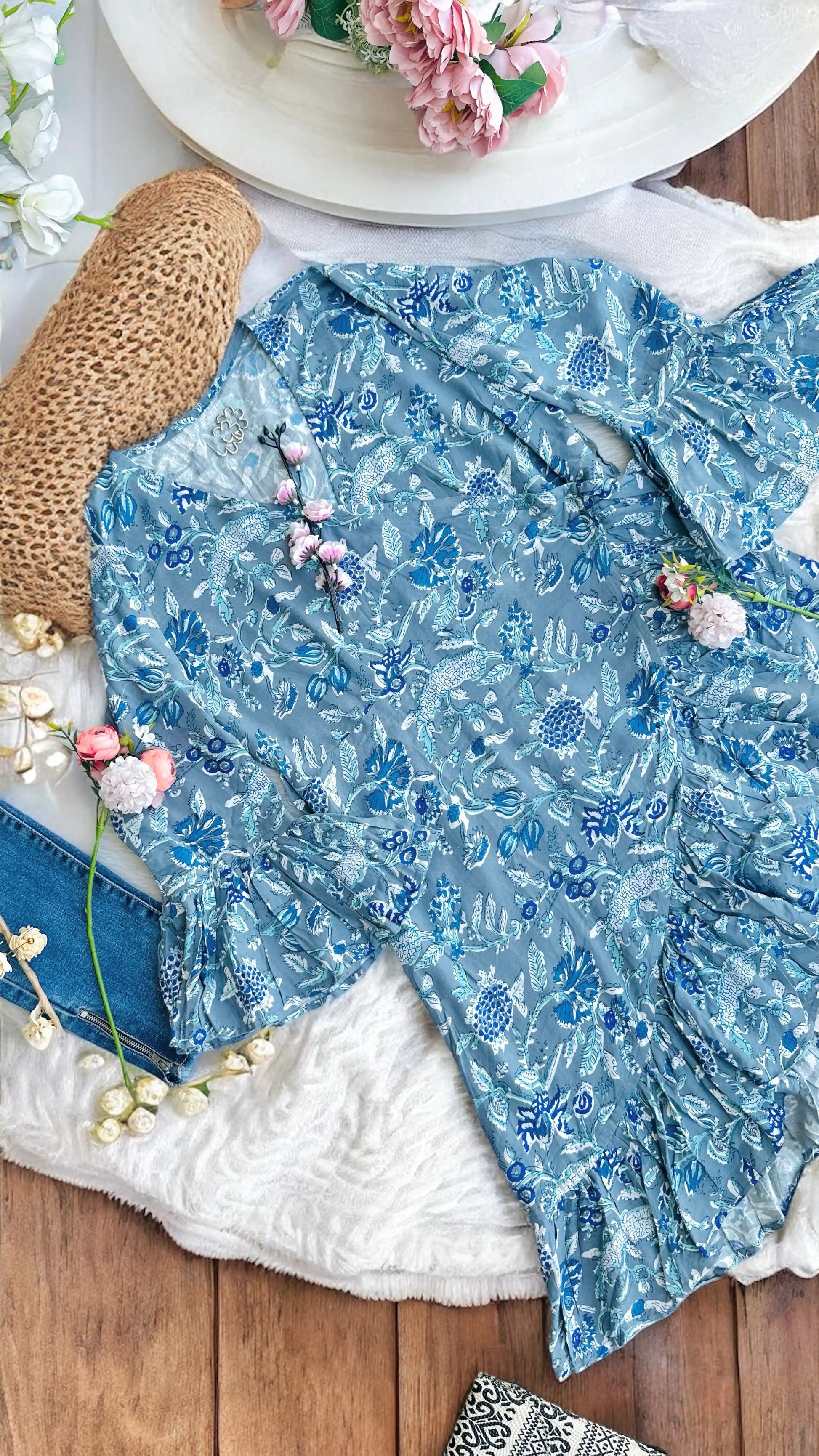 Pearl Grey Jaipuri Frill Twirl Dress - Passion for Fashion by Shivani