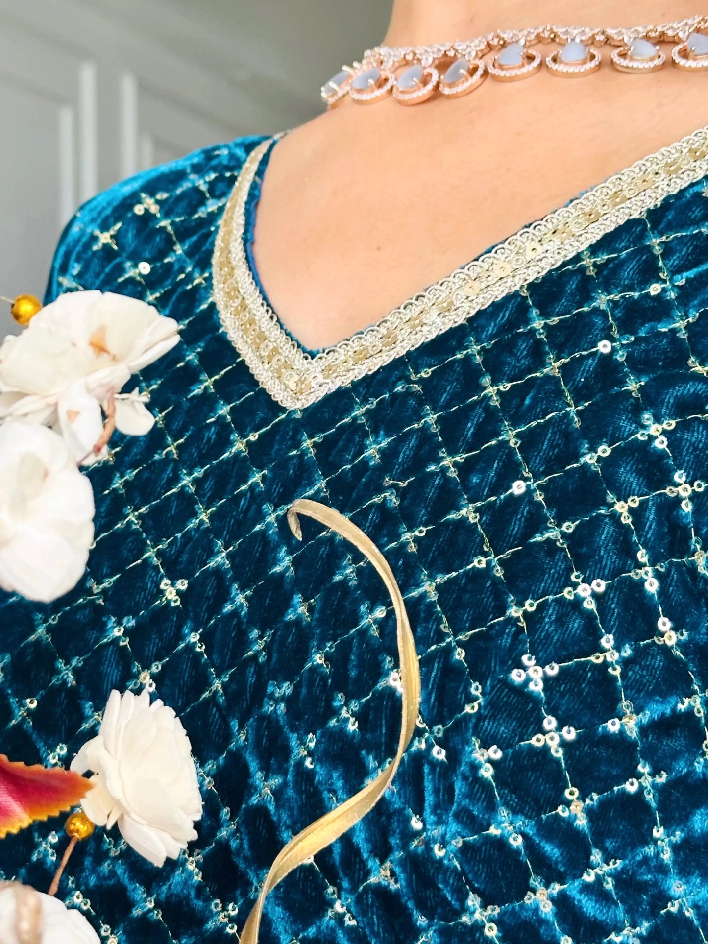 Fine Turquiose Velvet Gulnaz Kurta