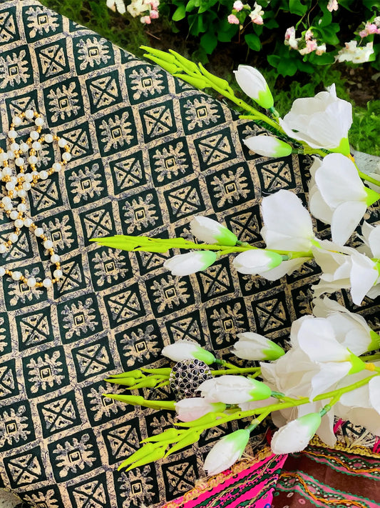 Classic Green Handprinted Rayon Fabric Cut - Passion for Fashion by Shivani