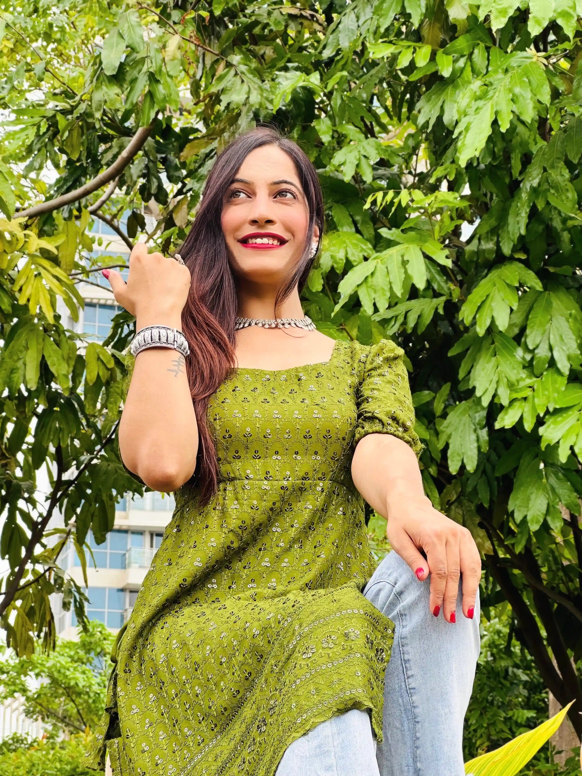 Spring Green Sequence Gulnaz Kurta - Passion for Fashion by Shivani