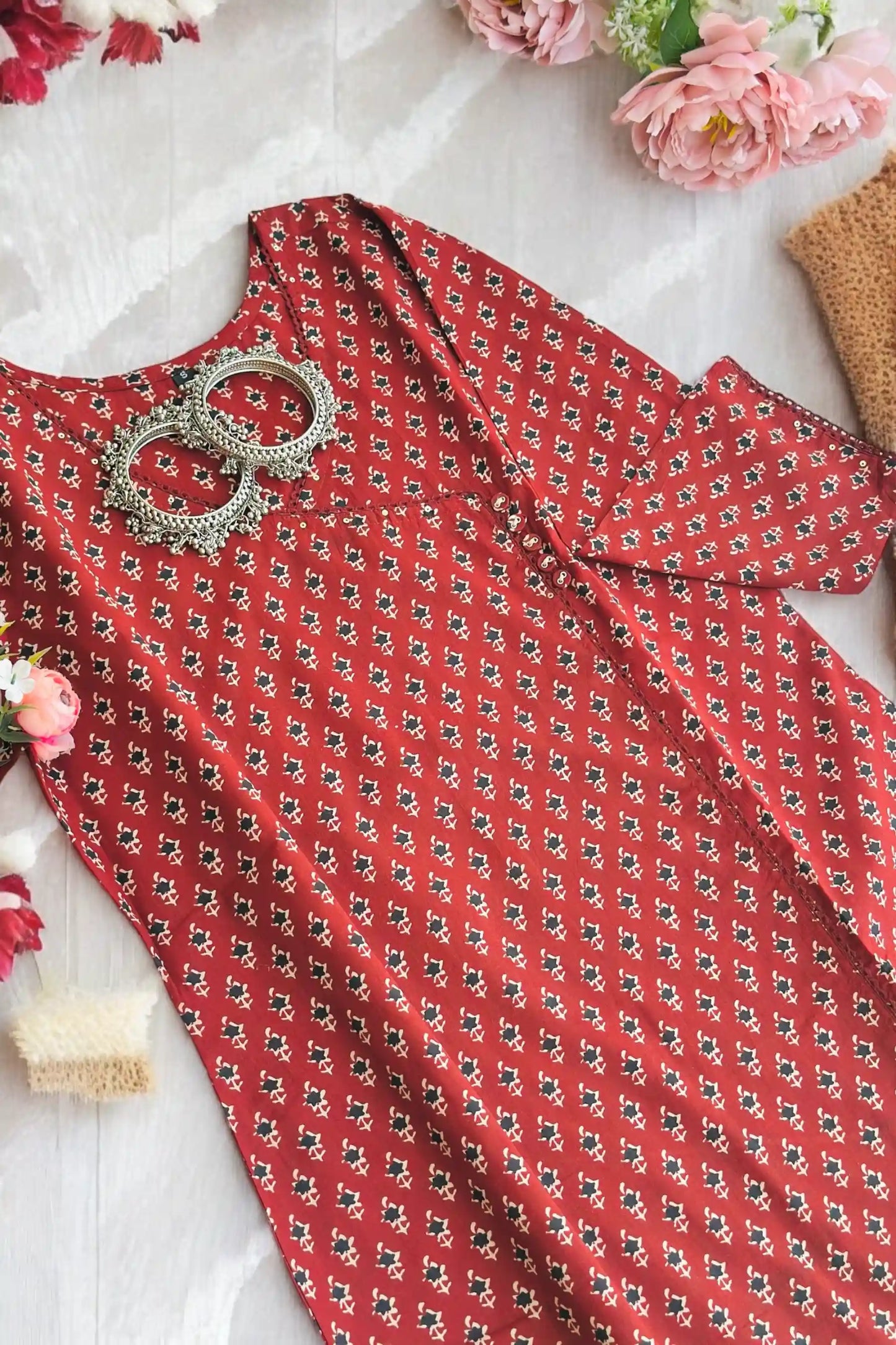 Maroon Block Mul Budget Kurta