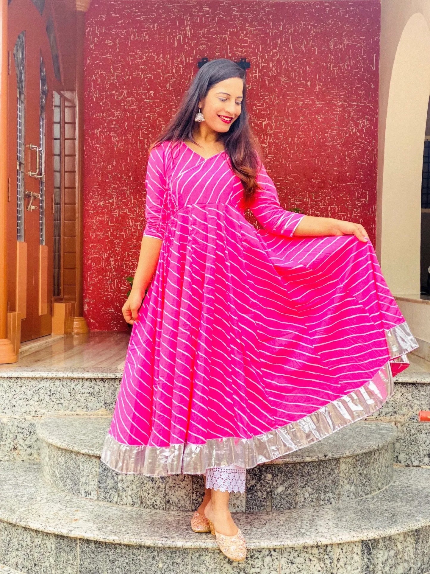 Blush Pink Lehriya Twirl Gulnaz Anarkali