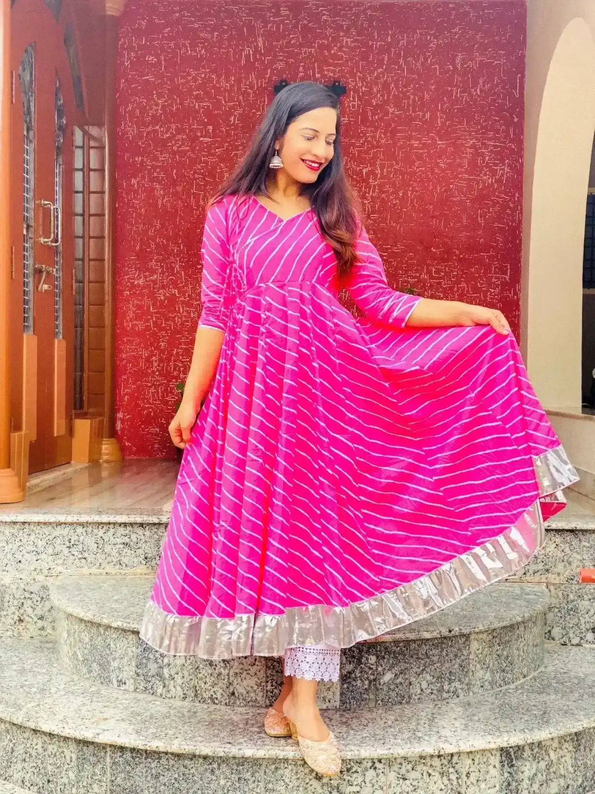 Blush Pink Lehriya Twirl Gulnaz Anarkali - Passion for Fashion by Shivani