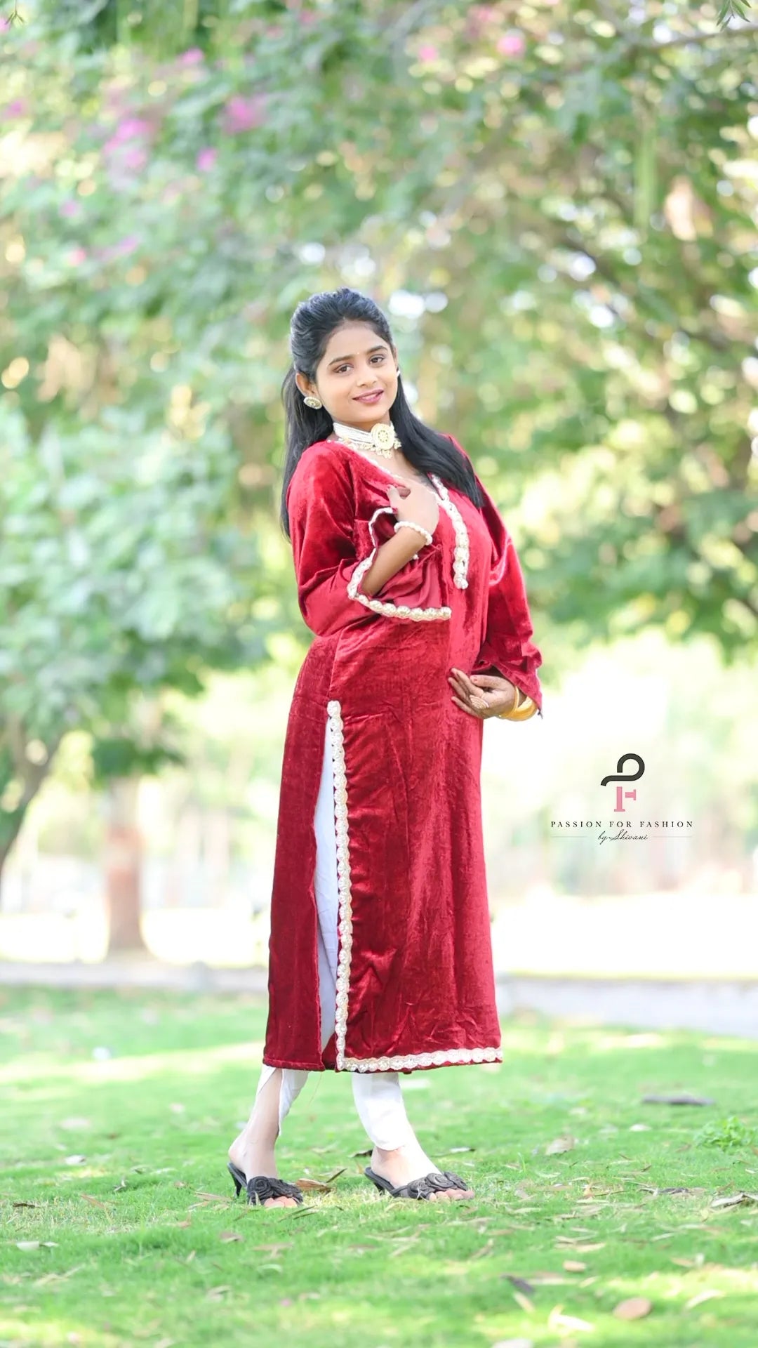 Rose Maroon Velvet Gulnaz Kurta