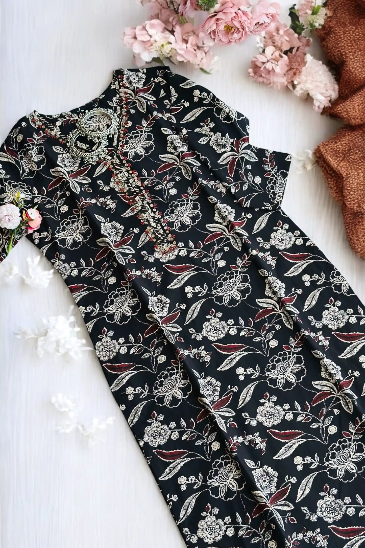 Kalamkari Black Mul Budget Kurta
