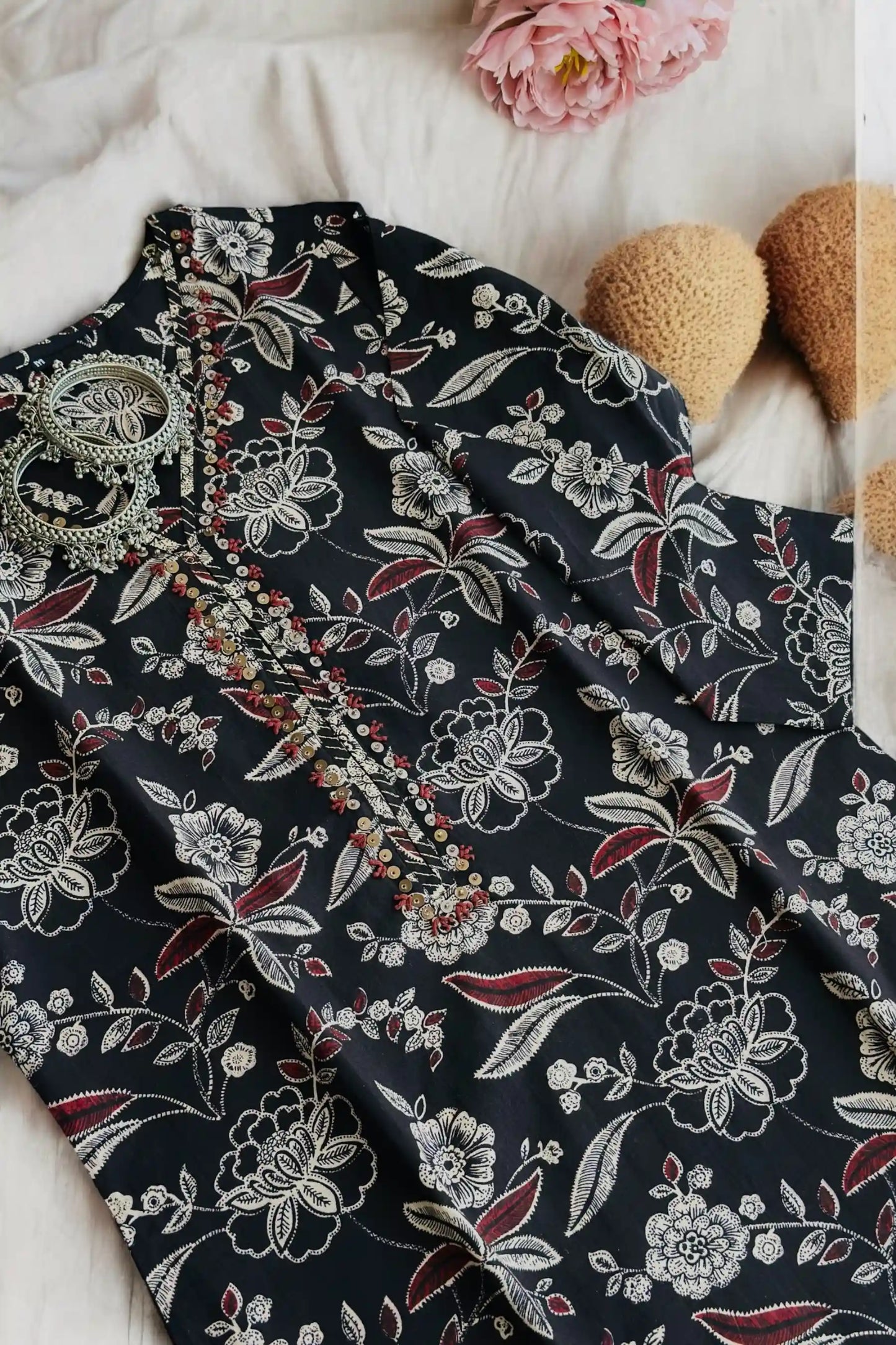 Kalamkari Black Mul Budget Kurta