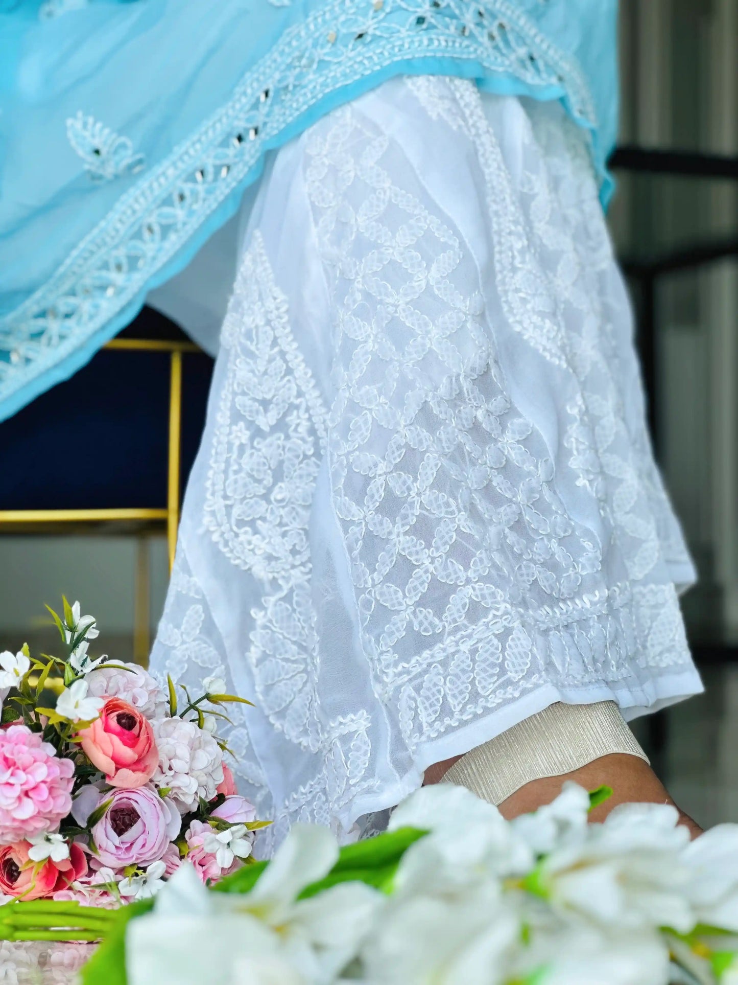Blush Blue Noor Mirror Chikankari