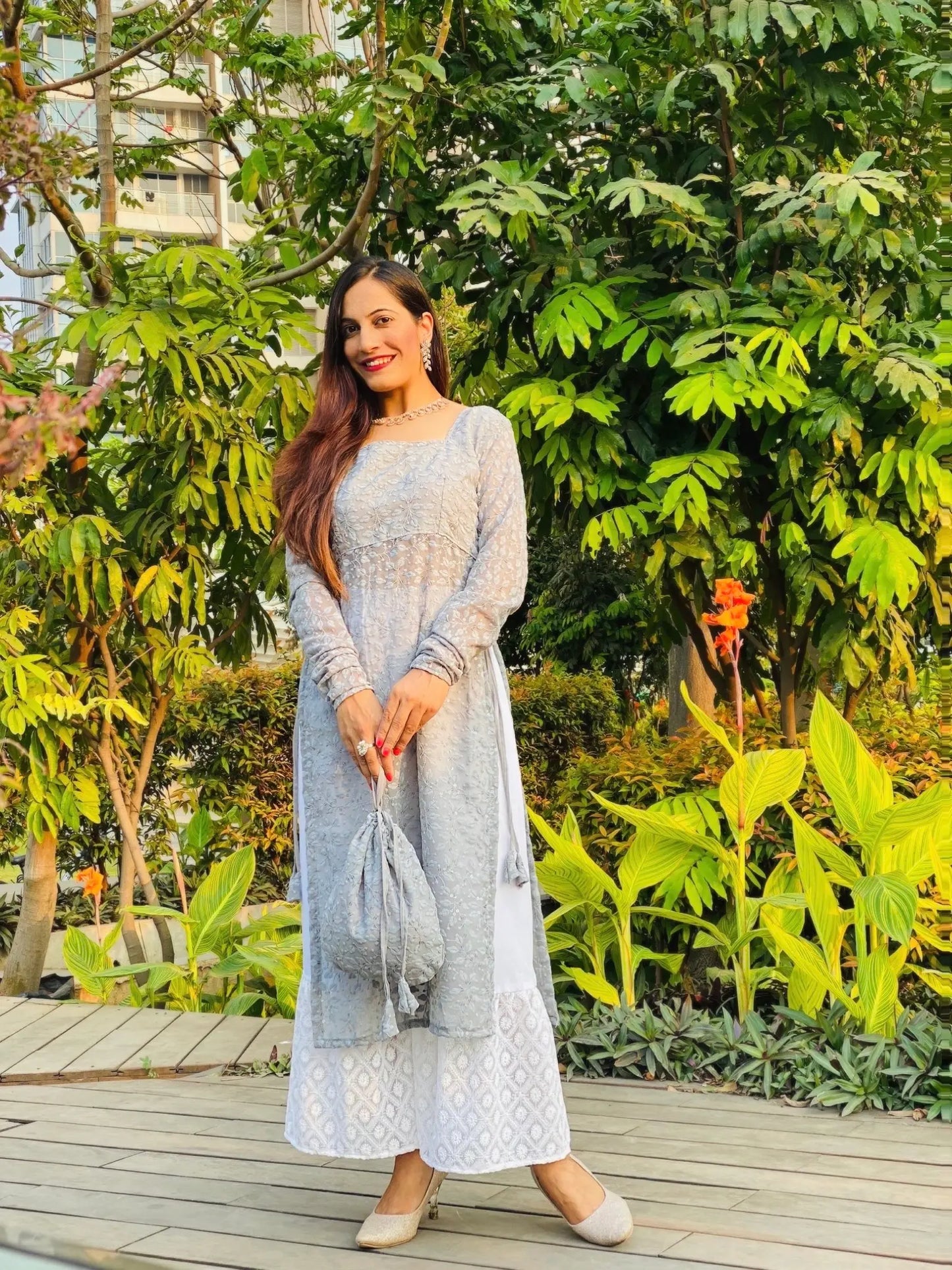 Whimsical Grey Embroidered Gulnaz Kurta