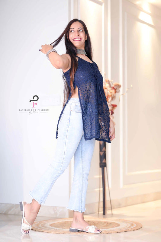 Glimmer Blue Gulnaz Embroidered Kurta - Passion for Fashion by Shivani
