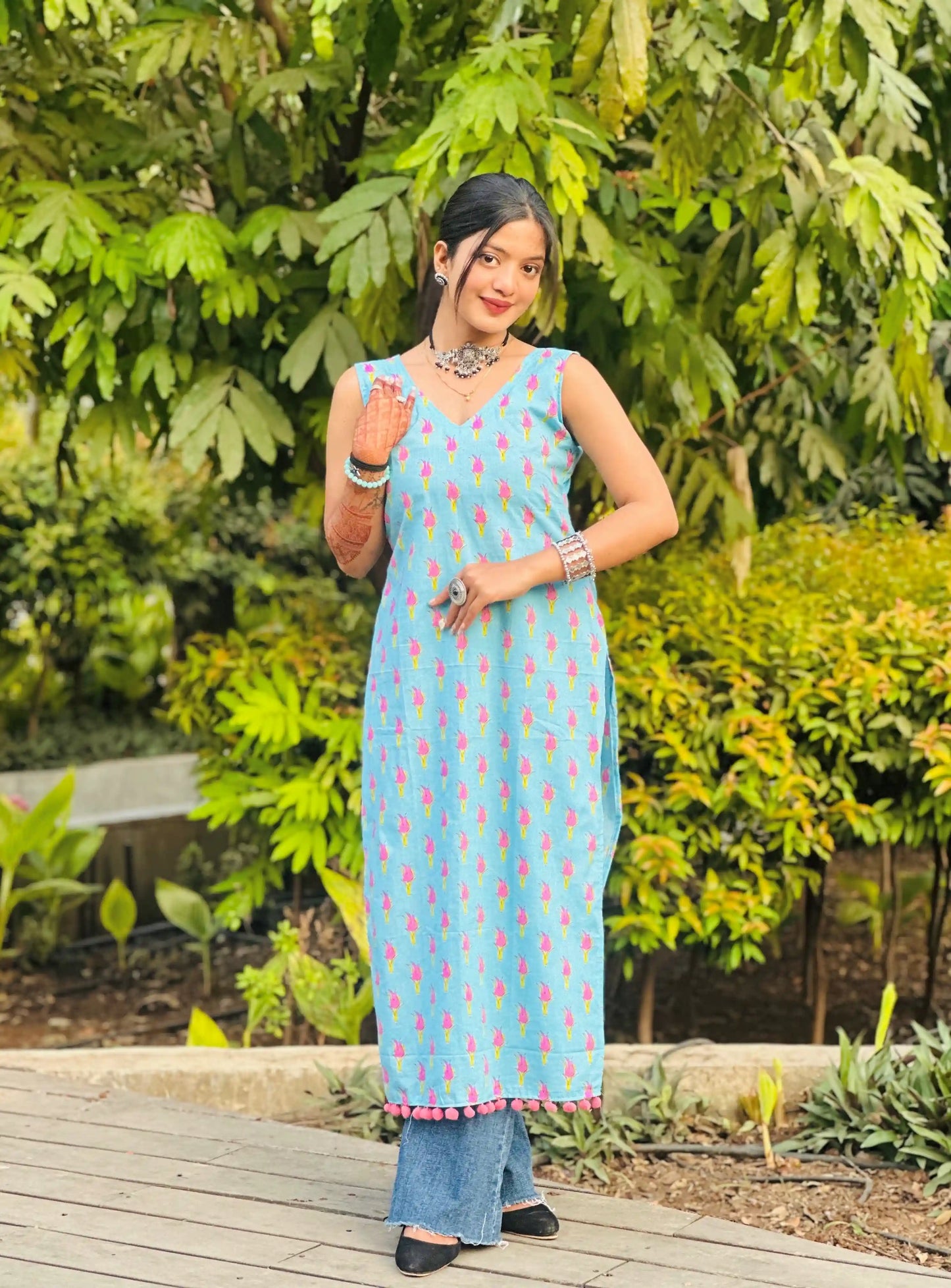 Blush Blue Jaipuri Mulmul Kurta