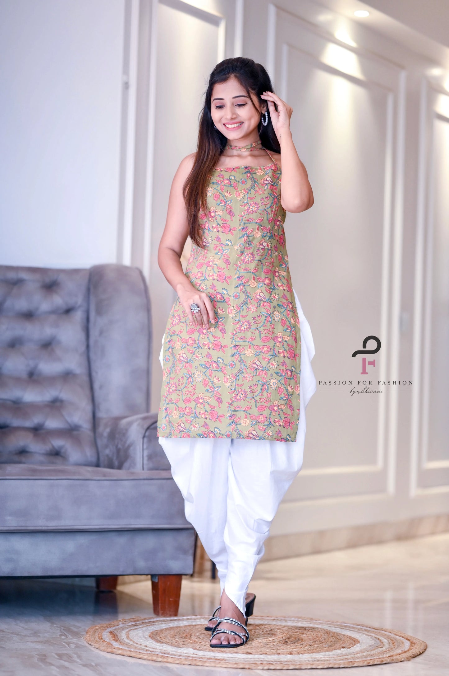 Bitter Green Jaipuri Rangriti Budget Kurta