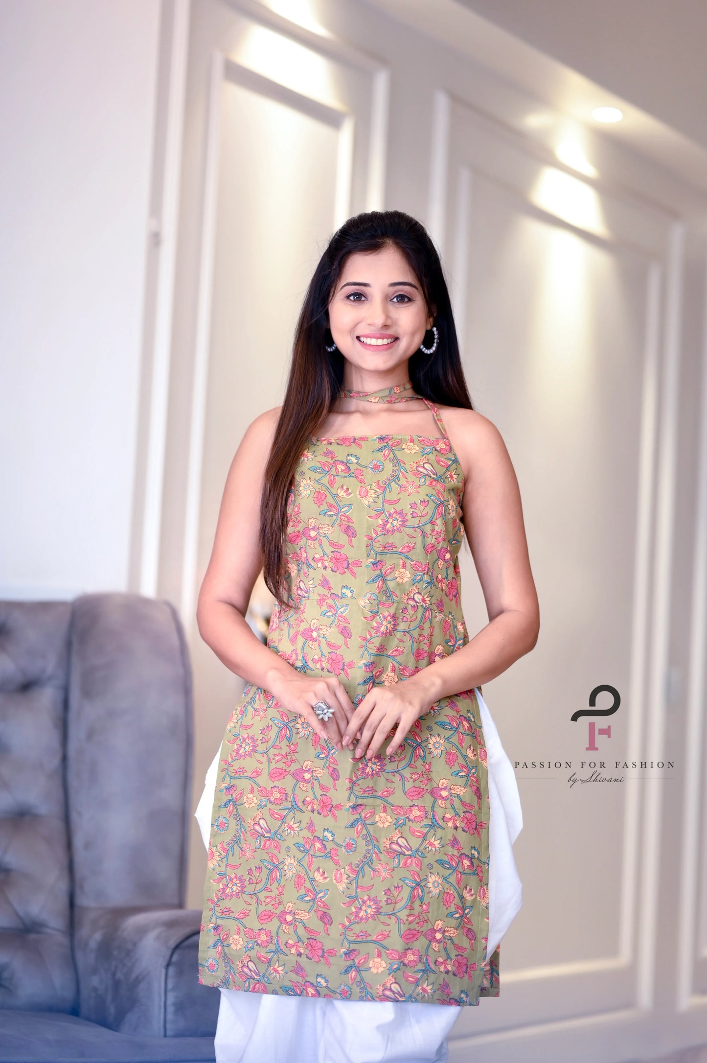 Bitter Green Jaipuri Rangriti Budget Kurta