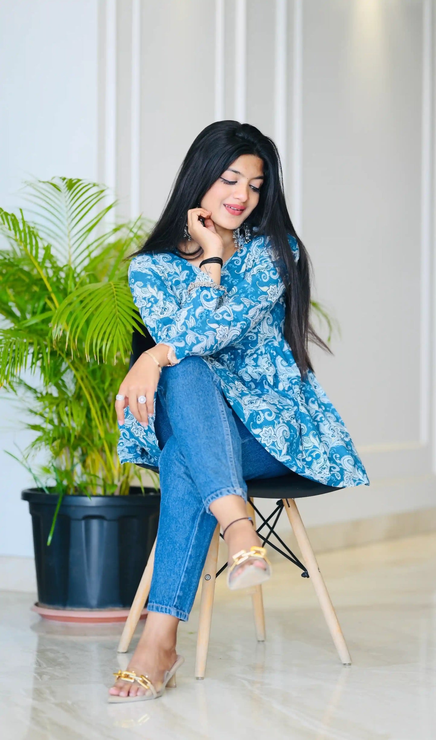 Blue Kalamkari Jaipuri Short Top