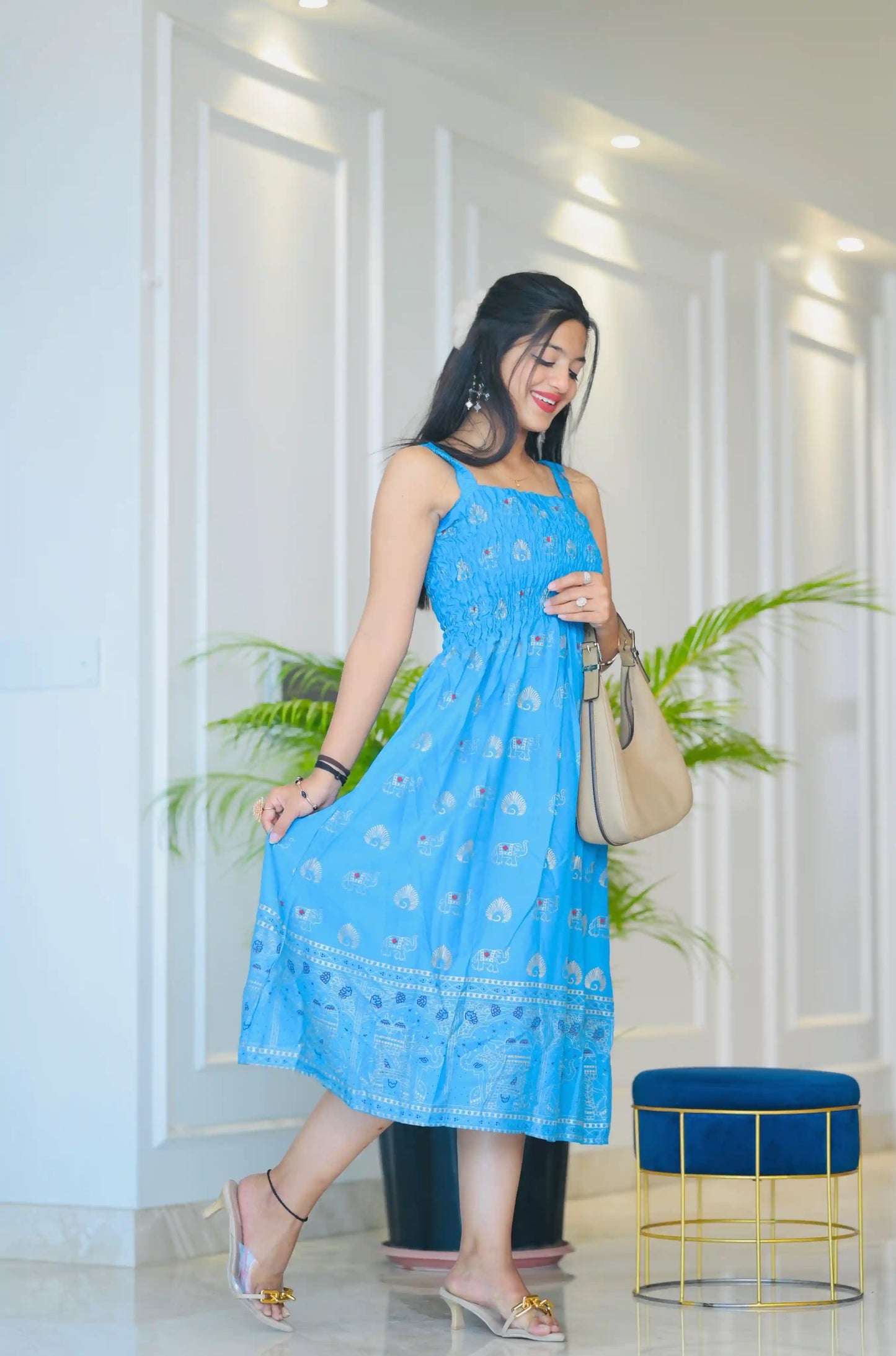 Jaipuri Blue Smoky Twirl Dress