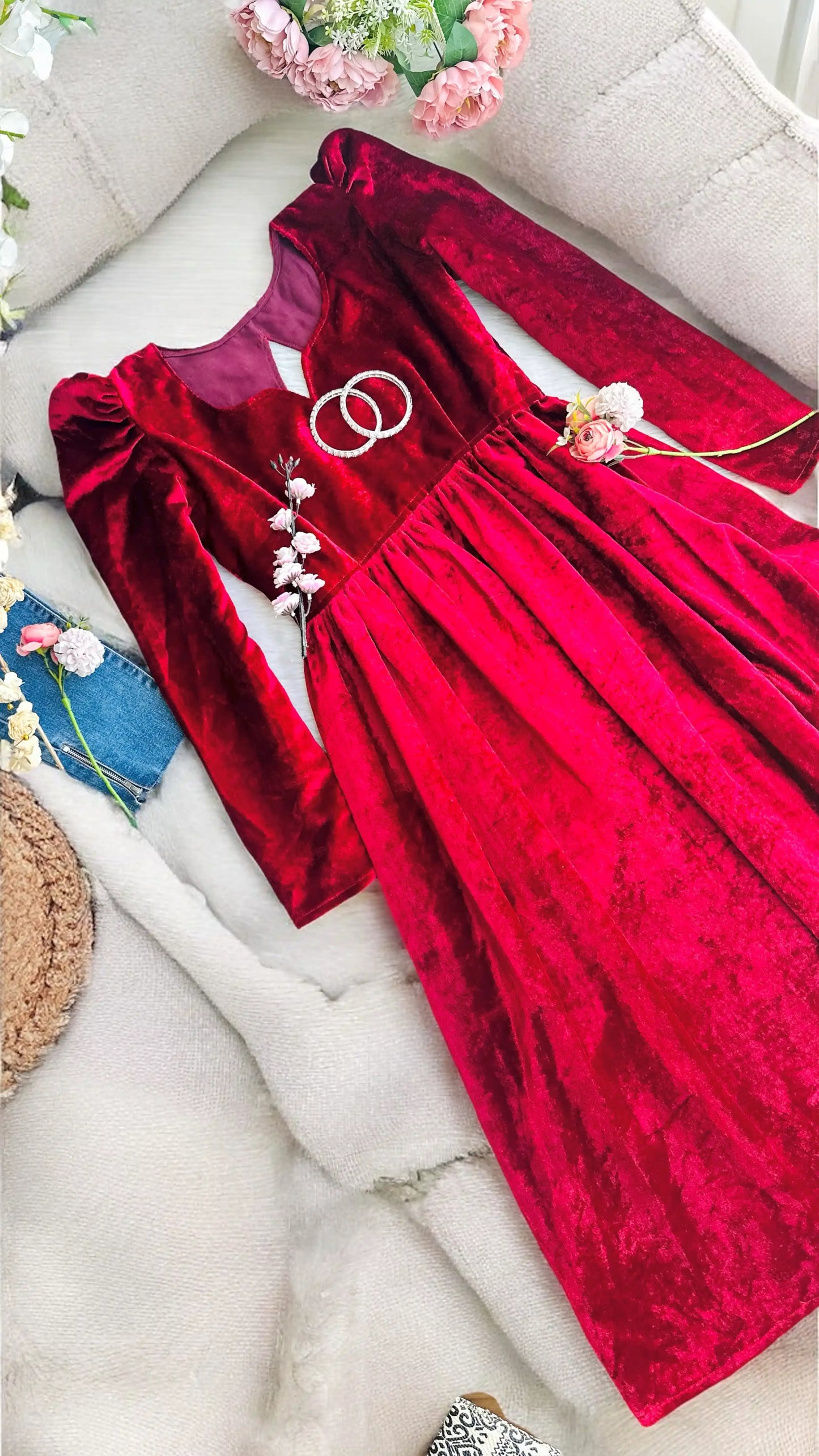 Sparkling Maroon Velvet Twirl Dress
