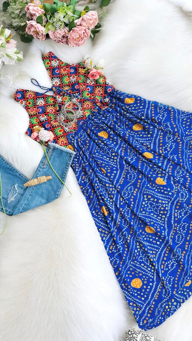 Blossom Blue Bandhej Gulnaz Kurta