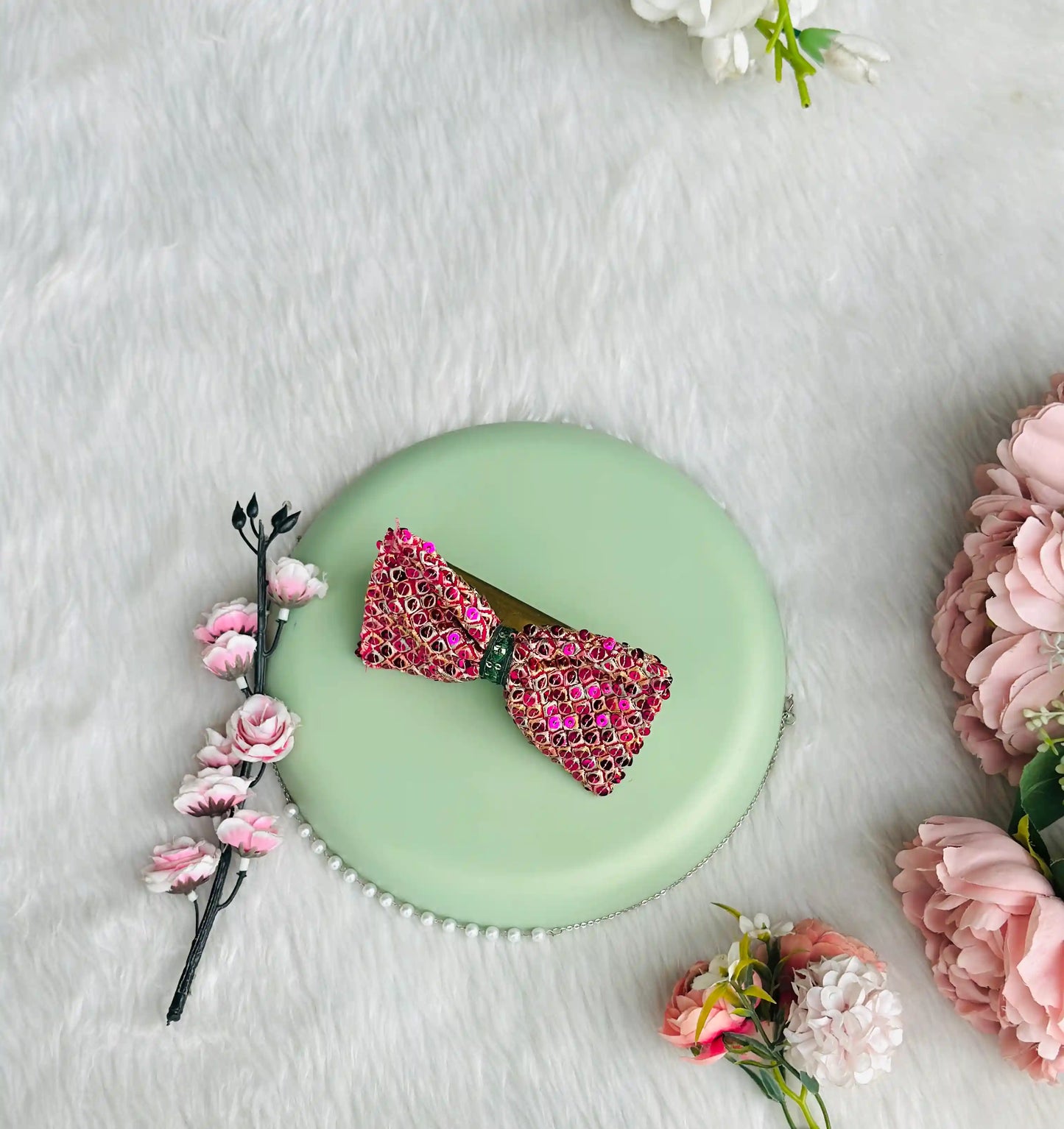 Pink Sequins Bow Clip